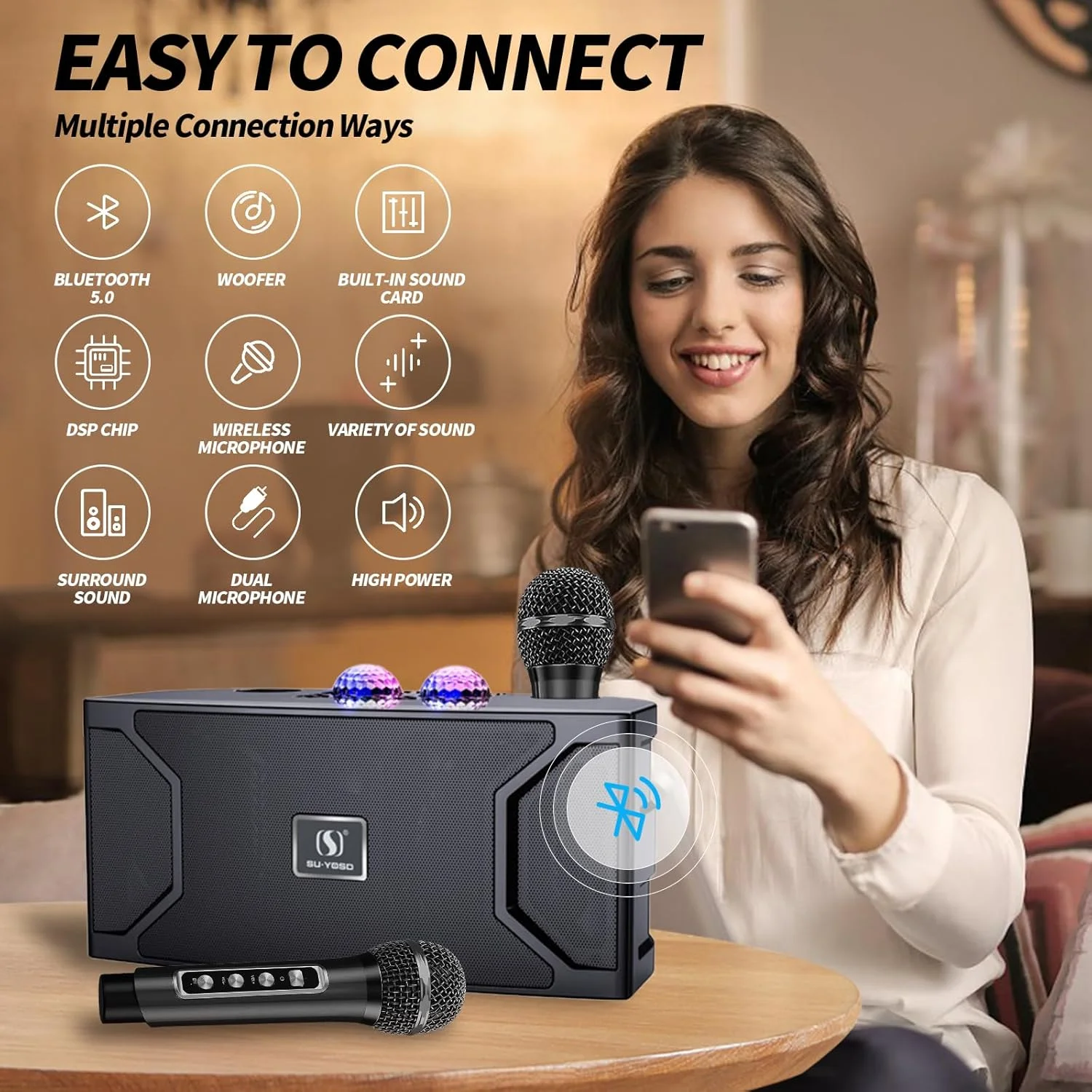 دستگاه کارائوکه قابل حمل ACHAS با بلوتوث، سیستم بلندگوی PA با 2 میکروفون بی سیم و نور LED، دستگاه آواز خانگی برای مهمانی های داخلی و خارجی، مهمانی خانوادگی (مشکی)، YS-211 دستگاه کارائوکه قابل حمل ACHAS با بلوتوث، سیستم بلندگوی PA با 2 میکروفون بی سیم و نور LED، دستگاه آواز خانگی برای مهمانی های داخلی و خارجی، مهمانی خانوادگی (مشکی)، YS-211