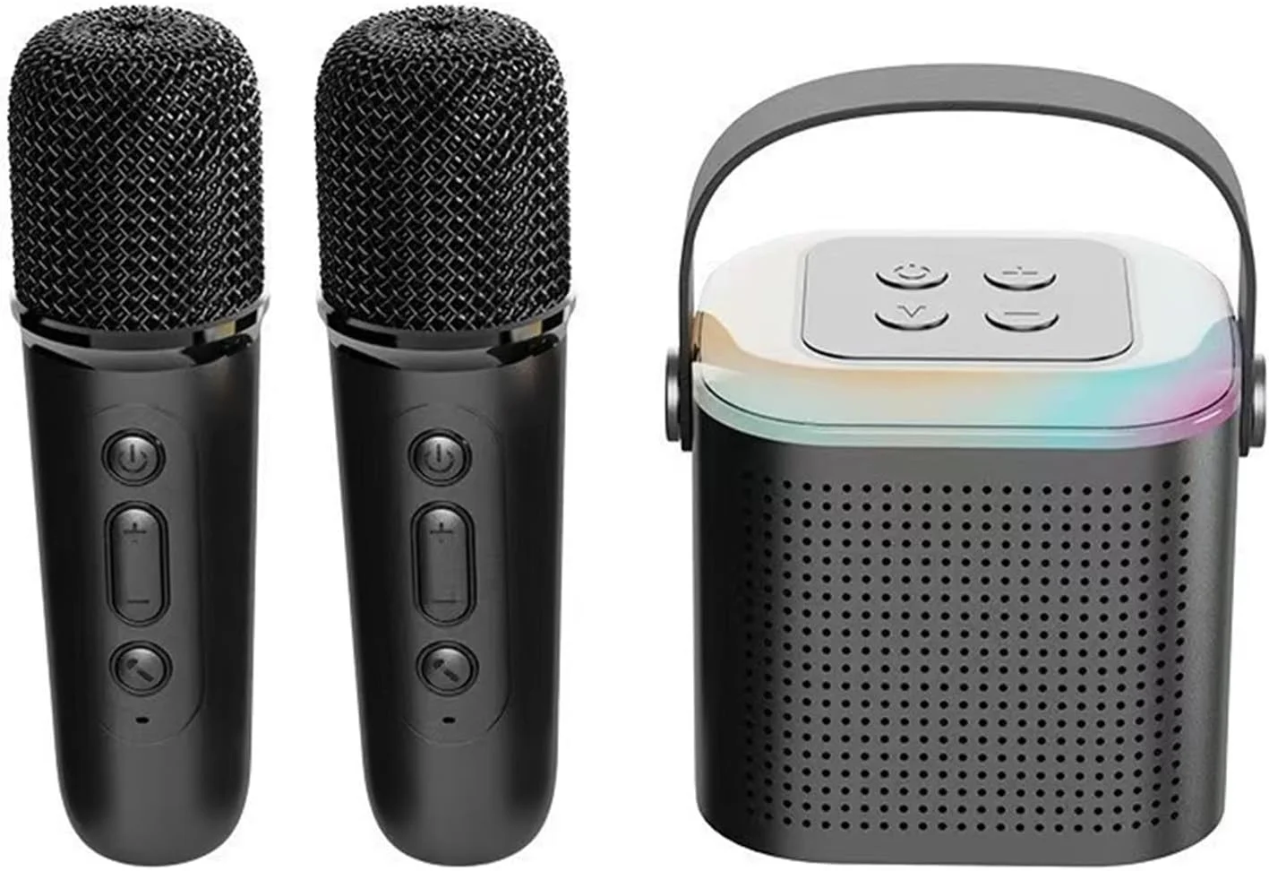 دستگاه کارائوکه کوچک TDOO با 2 میکروفون بی سیم، اسپیکر کارائوکه بلوتوث قابل حمل برای کودکان و بزرگسالان، هدیه برای جشن تولد دختران و پسران (مشکی)