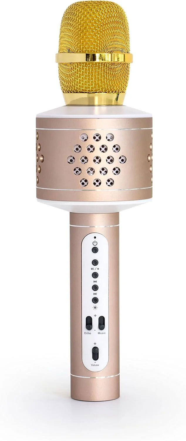 میکروفون کارائوکه MusicMan 4611 Pro BT X35 (بلوتوث، سازگار با تلفن هوشمند، عملکرد TWS آیفون) طلایی/نقره ای