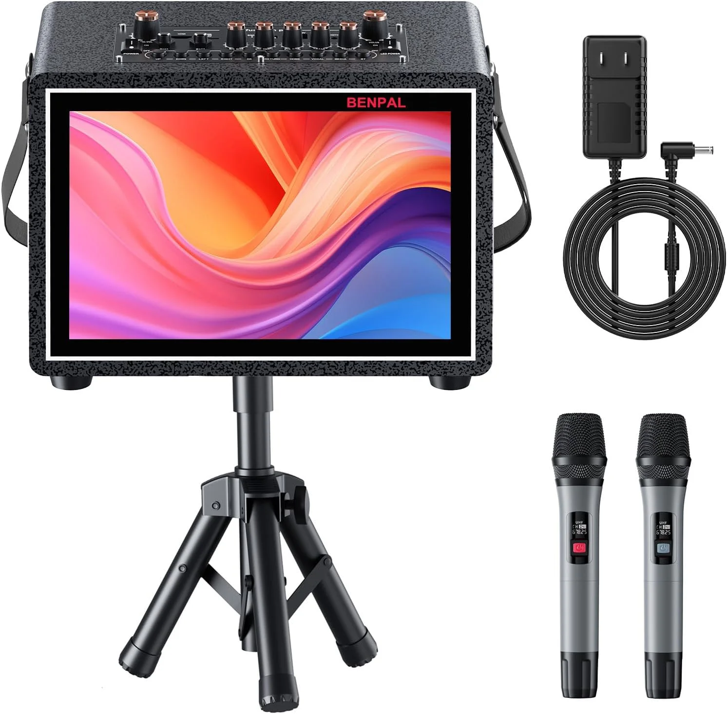 دستگاه کارائوکه با نمایشگر متن ترانه، صفحه لمسی خازنی 12.1 اینچی، پخش آنلاین برنامه یوتیوب از طریق وای فای، سیستم PA اسپیکر بلوتوث قابل حمل با وای فای، HDMI برای تلویزیون خانگی و مهمانی های فضای باز (شامل پایه)