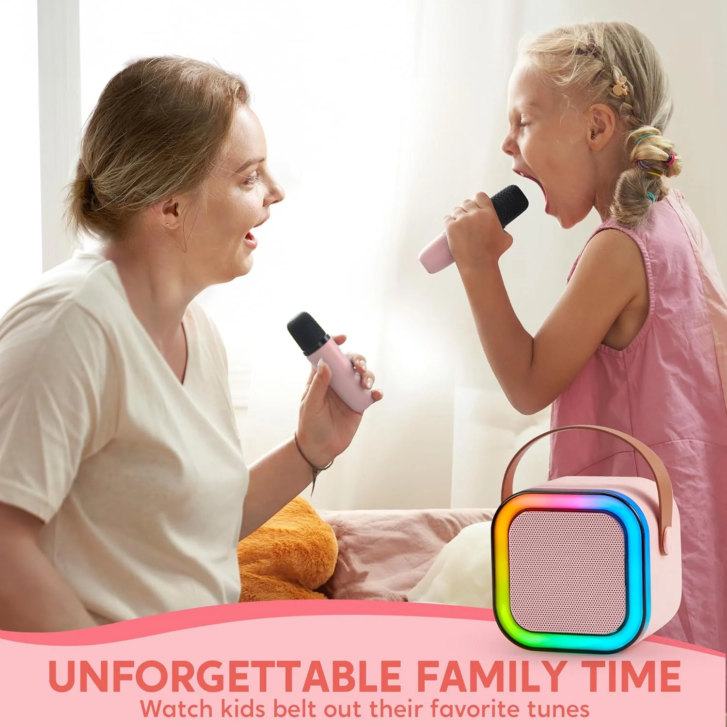 دستگاه کارائوکه SYNCFUN، دستگاه کارائوکه کوچک با 2 میکروفون بی سیم برای کودکان و بزرگسالان، اسباب بازی های بلندگوی بلوتوث، هدیه تولد برای دختران 3، 4، 5، 6، 7، 8، 9، 10، 11، 12+ ساله (صورتی) دستگاه کارائوکه SYNCFUN، دستگاه کارائوکه کوچک با 2 میکروفون بی سیم برای کودکان و بزرگسالان، اسباب بازی های بلندگوی بلوتوث، هدیه تولد برای دختران 3، 4، 5، 6، 7، 8، 9، 10، 11، 12+ ساله (صورتی)