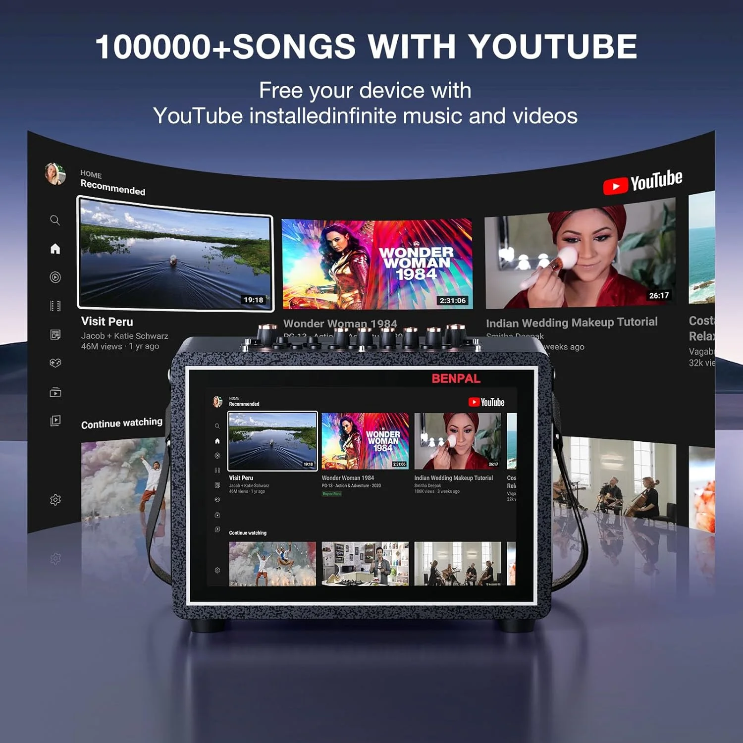 دستگاه کارائوکه با نمایشگر متن ترانه، صفحه لمسی خازنی 12.1 اینچی، پخش آنلاین برنامه یوتیوب از طریق وای فای، سیستم PA اسپیکر بلوتوث قابل حمل با وای فای، HDMI برای تلویزیون خانگی و مهمانی های فضای باز (شامل پایه) دستگاه کارائوکه با نمایشگر متن ترانه، صفحه لمسی خازنی 12.1 اینچی، پخش آنلاین برنامه یوتیوب از طریق وای فای، سیستم PA اسپیکر بلوتوث قابل حمل با وای فای، HDMI برای تلویزیون خانگی و مهمانی های فضای باز (شامل پایه)