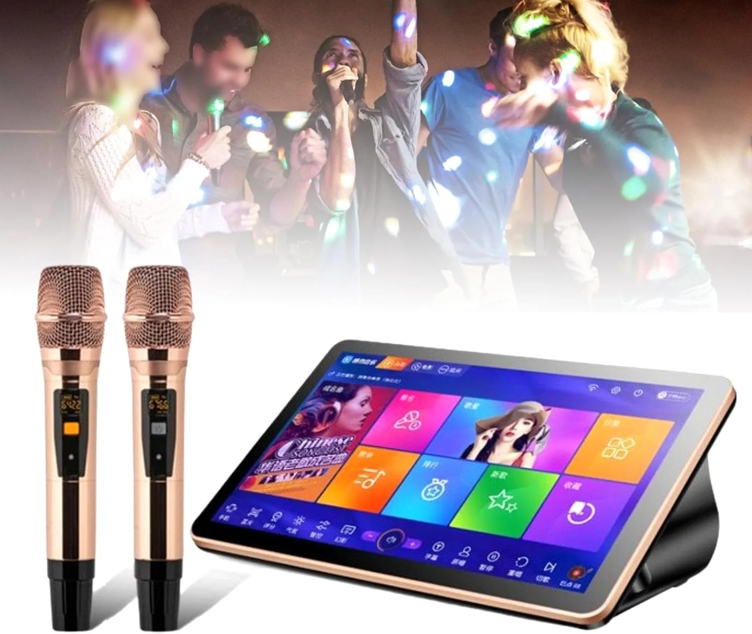 دستگاه کارائوکه ۱۸.۵ اینچی با میکروفون‌های بی‌سیم UHF، به‌روزرسانی‌های ابری، کنترل صوتی هوش مصنوعی، پشتیبانی از چند زبان و صفحه لمسی خازنی LED - پخش‌کننده هوشمند KTV برای سرگرمی بی‌پایان، ۱ ترابایت