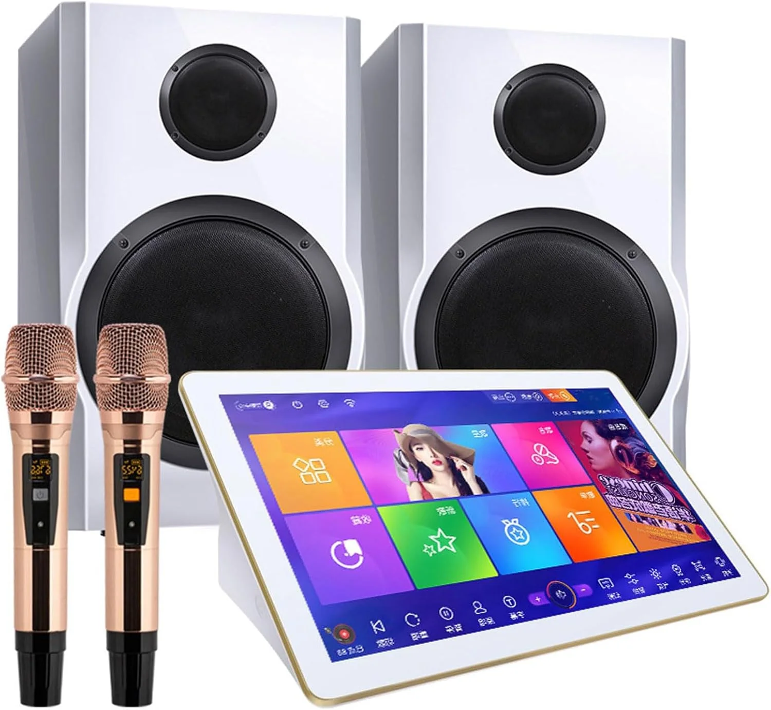 دستگاه کارائوکه با صفحه لمسی خازنی ۱۸.۵ اینچی، میکروفون بی سیم و بلندگوی ۸ اینچی، هارد درایو داخلی ۵۰۰ گیگابایتی و عملکرد هوشمند کنترل صوتی آهنگ