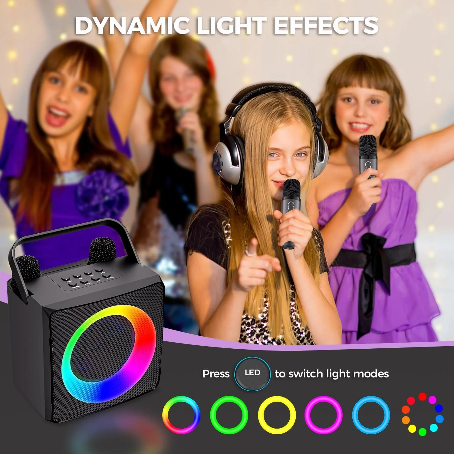 دستگاه کارائوکه قابل حمل Verkstar با ۲ میکروفون بی سیم، سیستم صوتی بلوتوث PA با چراغ های LED، هدیه مهمانی خانگی برای دختران و پسران دستگاه کارائوکه قابل حمل Verkstar با ۲ میکروفون بی سیم، سیستم صوتی بلوتوث PA با چراغ های LED، هدیه مهمانی خانگی برای دختران و پسران