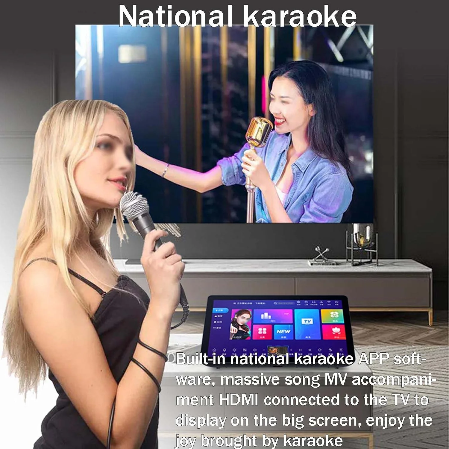 دستگاه کارائوکه صفحه لمسی 19.5 اینچی، کنترل تلفن همراه، استفاده آنلاین/آفلاین، عملکرد تقویت کننده، بیش از 20 زبان، با میکروفون، خانگی/KTV، مشکی، 6T دستگاه کارائوکه صفحه لمسی 19.5 اینچی، کنترل تلفن همراه، استفاده آنلاین/آفلاین، عملکرد تقویت کننده، بیش از 20 زبان، با میکروفون، خانگی/KTV، مشکی، 6T