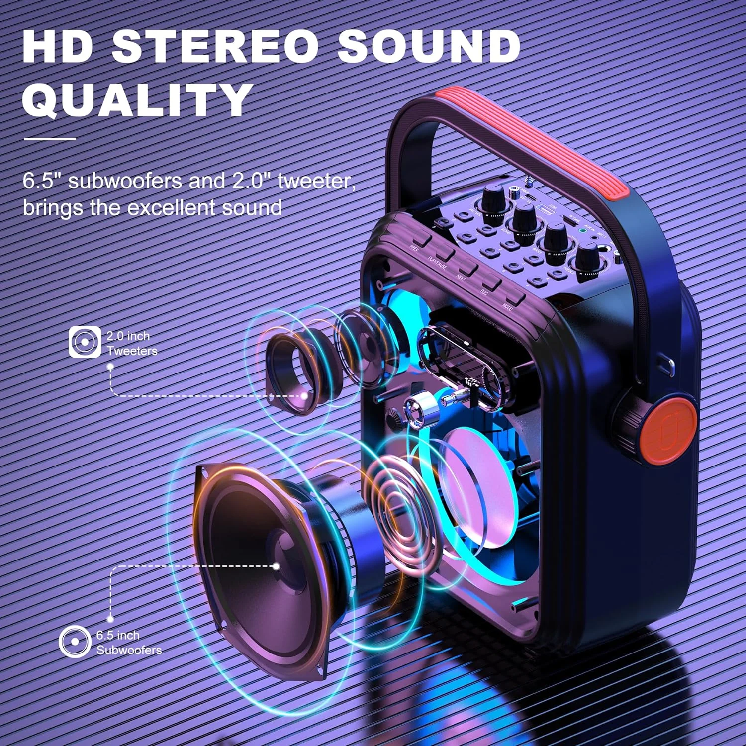 دستگاه کارائوکه JYX با 2 میکروفون بی سیم، سیستم بلندگوی قابل حمل با TWS، FM، REC، ساب ووفر، باتری قابل شارژ، بلوتوث 5.0، پشتیبانی از BT/USB/TF Card/Aux برای خانه، مهمانی، رویدادها دستگاه کارائوکه JYX با 2 میکروفون بی سیم، سیستم بلندگوی قابل حمل با TWS، FM، REC، ساب ووفر، باتری قابل شارژ، بلوتوث 5.0، پشتیبانی از BT/USB/TF Card/Aux برای خانه، مهمانی، رویدادها