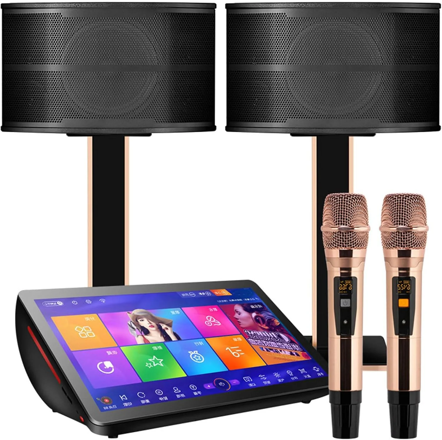 دستگاه کارائوکه حرفه ای ۱۹.۵ اینچی KTV با صفحه لمسی خازنی، میکروفون بی سیم و بلندگوی ۱۰ اینچی، کنترل هوشمند صوتی/برنامه تلفن همراه