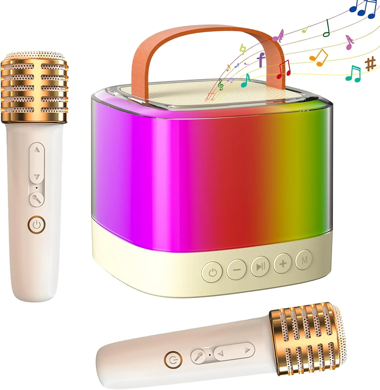 دستگاه کارائوکه کوچک با 2 میکروفون بی سیم، بلندگوی کارائوکه بلوتوث قابل حمل با حالت های نورپردازی خیره کننده، هدیه تولد اسباب بازی برای بزرگسالان و کودکان، مهمانی خانوادگی دختران و پسران