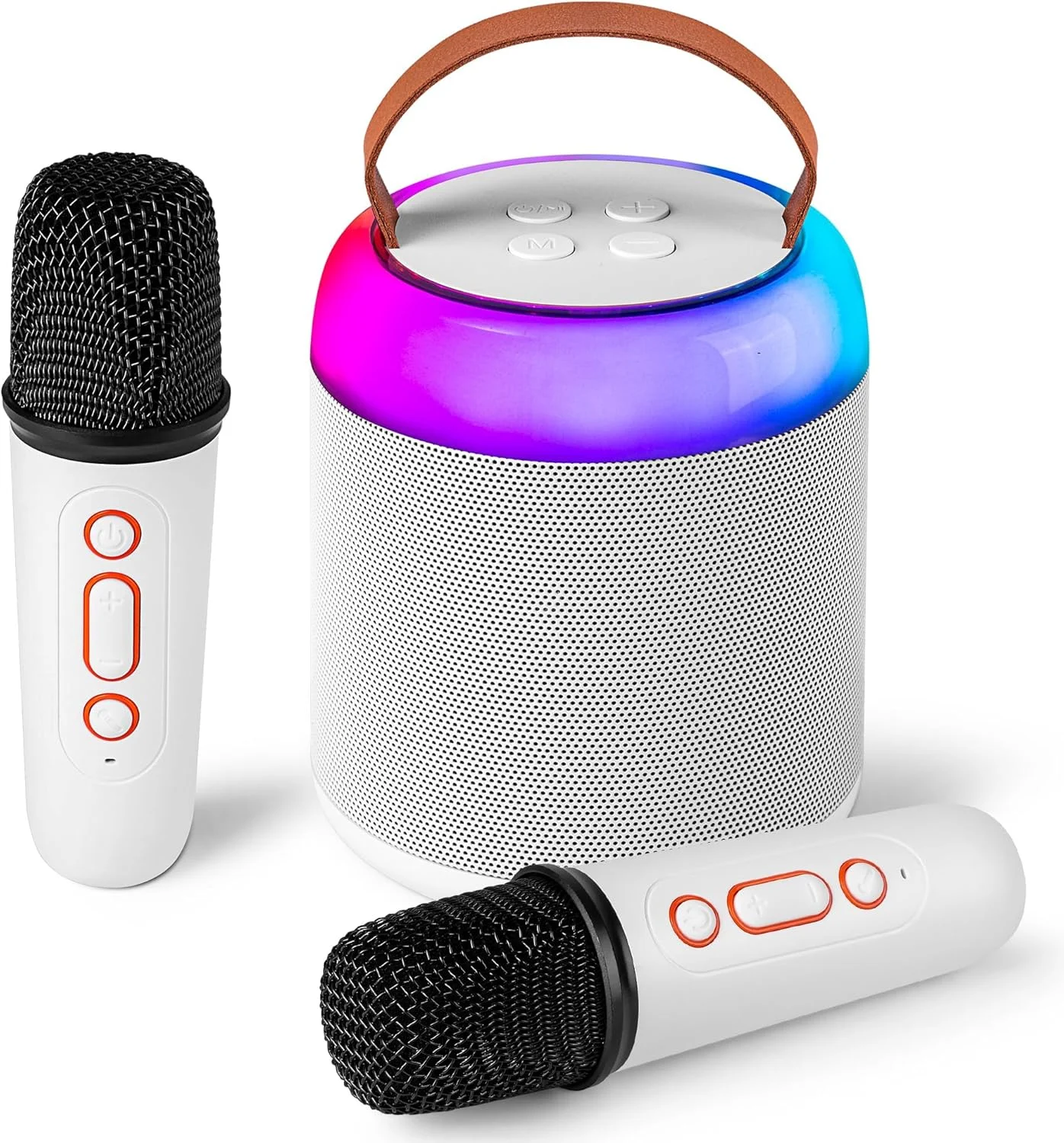 دستگاه کارائوکه کوچک، با 2 میکروفون بی سیم، برای کودکان و بزرگسالان، زمان پخش طولانی، بلندگوی بلوتوث قابل حمل اسباب بازی برای دختران و پسران 2 تا 12 ساله، ایده های مهمانی خانگی هدیه تولد دخترانه (سفید)