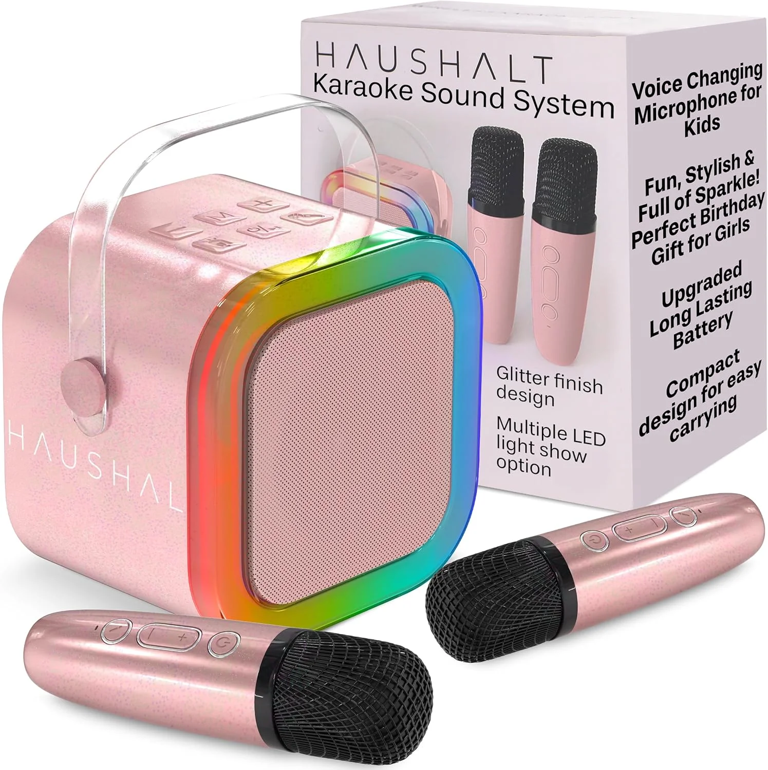 دستگاه مینی کارائوکه با 2 میکروفون بی سیم برای کودکان، نوجوانان و بزرگسالان، اسپیکر بلوتوث کوچک قابل حمل با میکروفون، کارائوکه برای مهمانی کودکان و نوجوانان، هدیه تولد