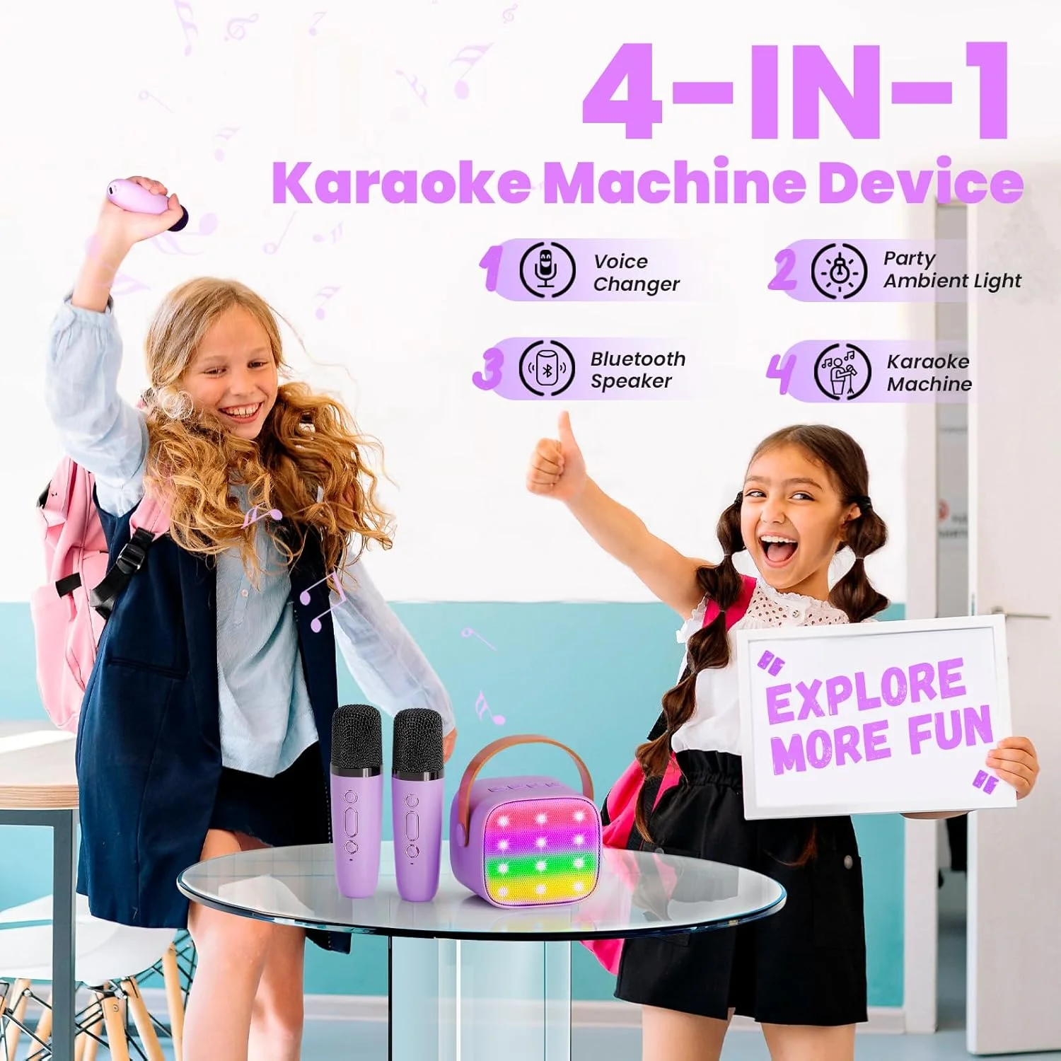 دستگاه کارائوکه Wowstar به همراه 2 میکروفون، نسخه پریمیوم دستگاه کارائوکه بلوتوثی برای کودکان و بزرگسالان با افکت های تغییر صدا و چراغ های LED مناسب مهمانی و هدیه برای دختران و پسران