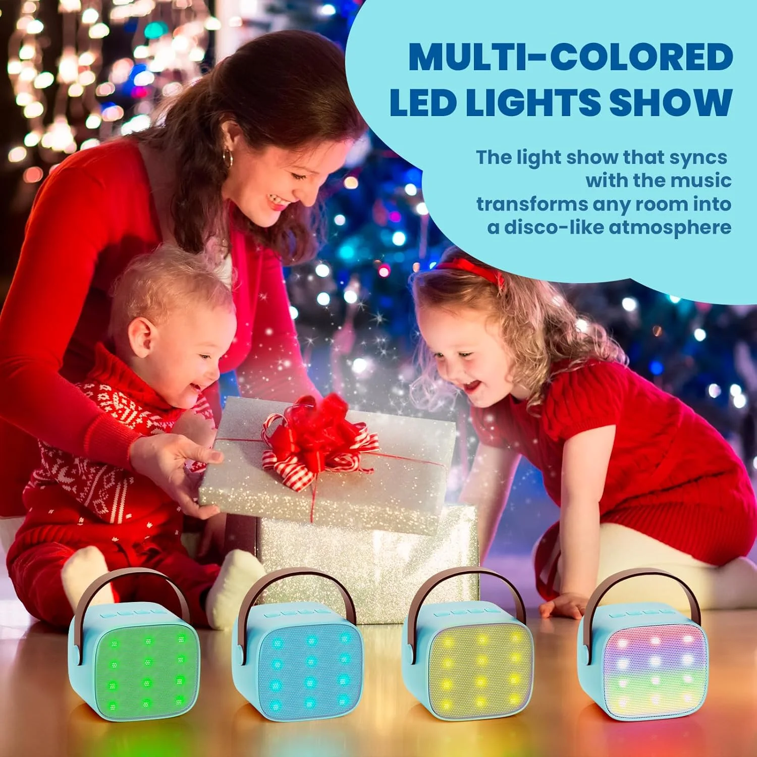 دستگاه کارائوکه Wowstar با 2 میکروفون، [نسخه پریمیوم] دستگاه کارائوکه بلوتوث قابل حمل برای کودکان و بزرگسالان با جلوه های تغییر صدا و چراغ های LED، هدیه برای پسران و دختران (آبی)