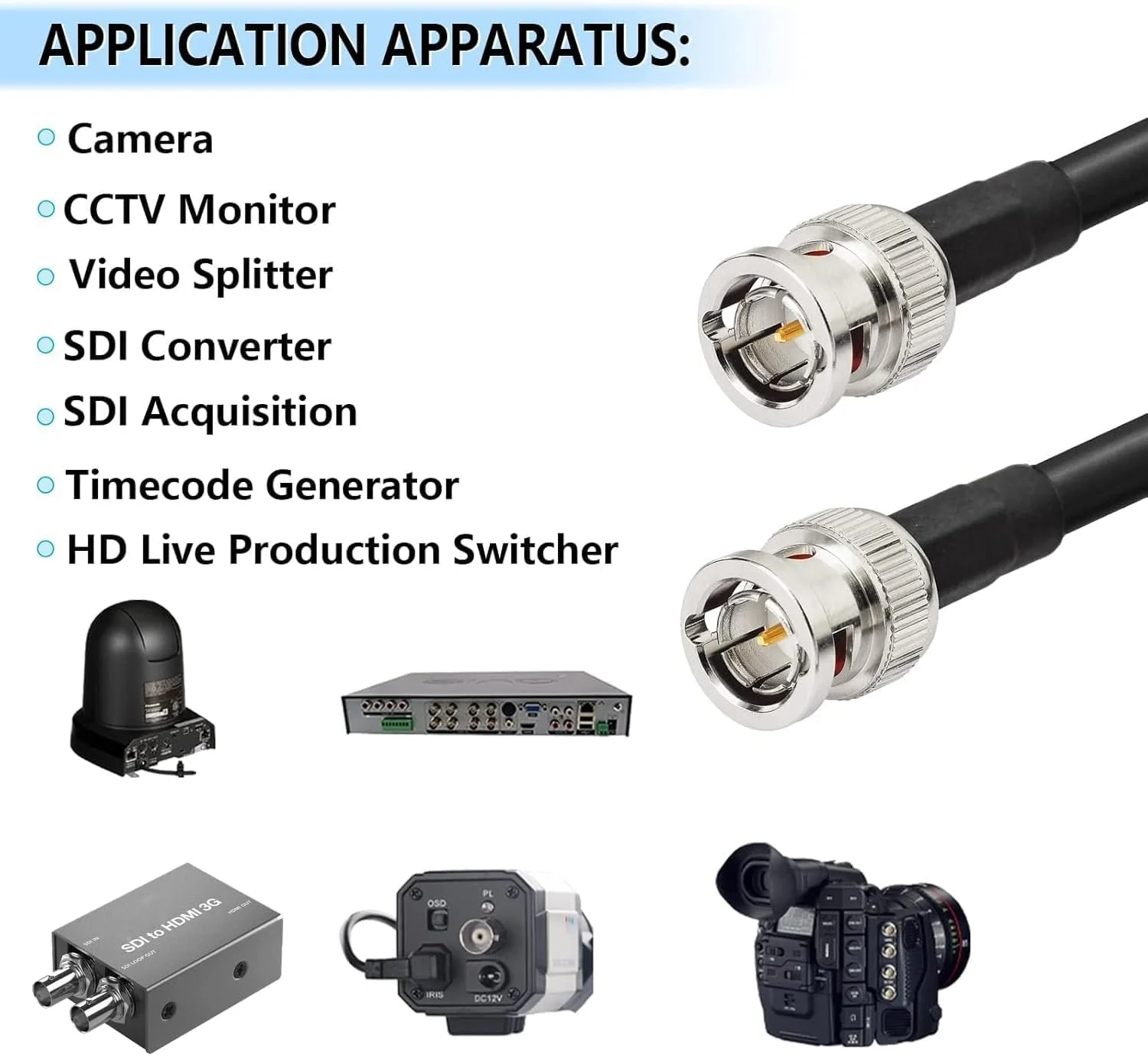 کابل SDI سوپربت 3G/6G/12G طول 3 فوت، کابل BNC نر به BNC نر 75 اهم Belden 1694A مشکی برای دوربین ها، CCTV، BMCC Video، پشتیبانی از HD-SDI 3G-SDI 6G-SDI Video Jumper