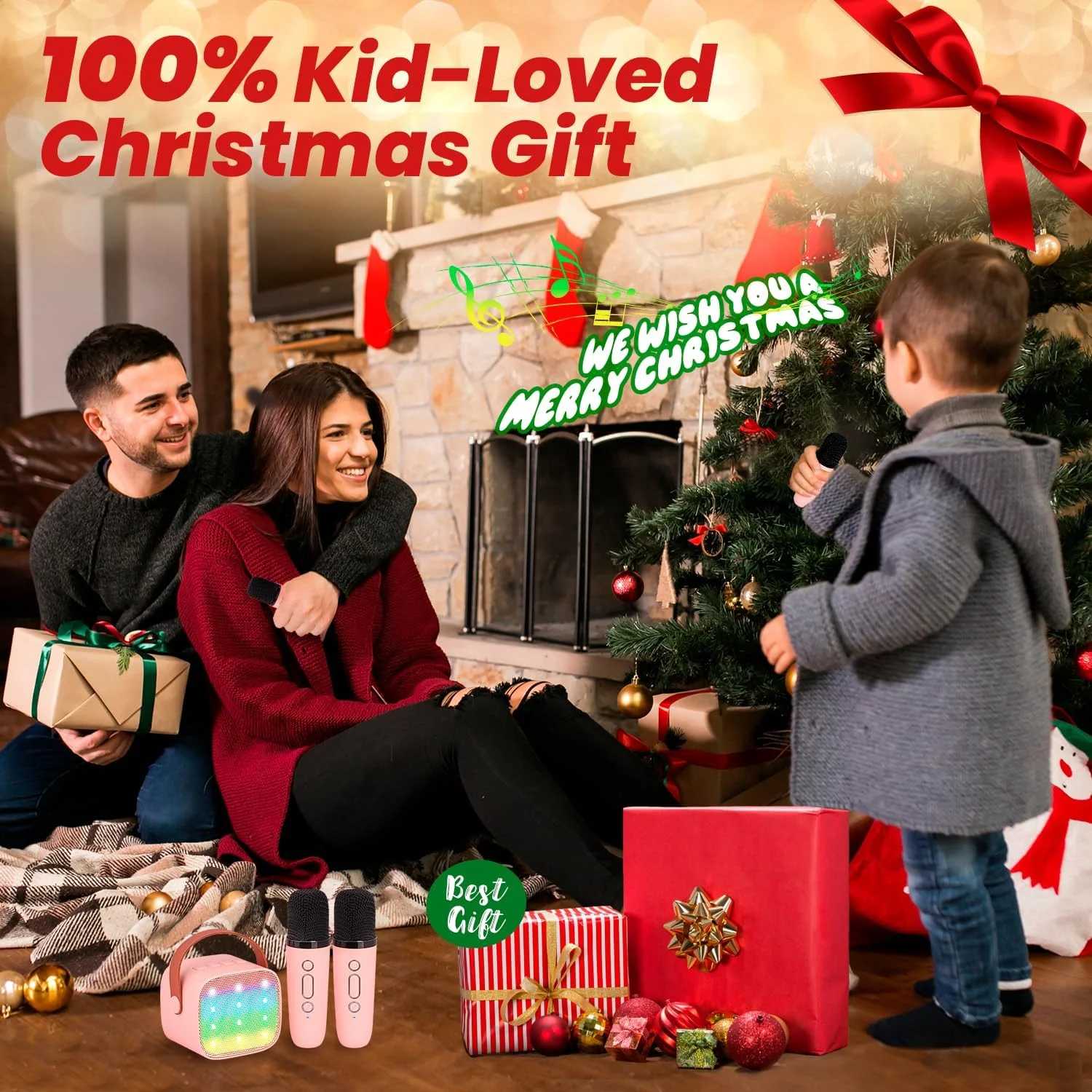 دستگاه کارائوکه Wowstar با 2 میکروفون، [نسخه پریمیوم] دستگاه کارائوکه بلوتوث قابل حمل برای کودکان و بزرگسالان با جلوه های تغییر صدا و چراغ های LED، هدیه اسباب بازی برای دختران و پسران