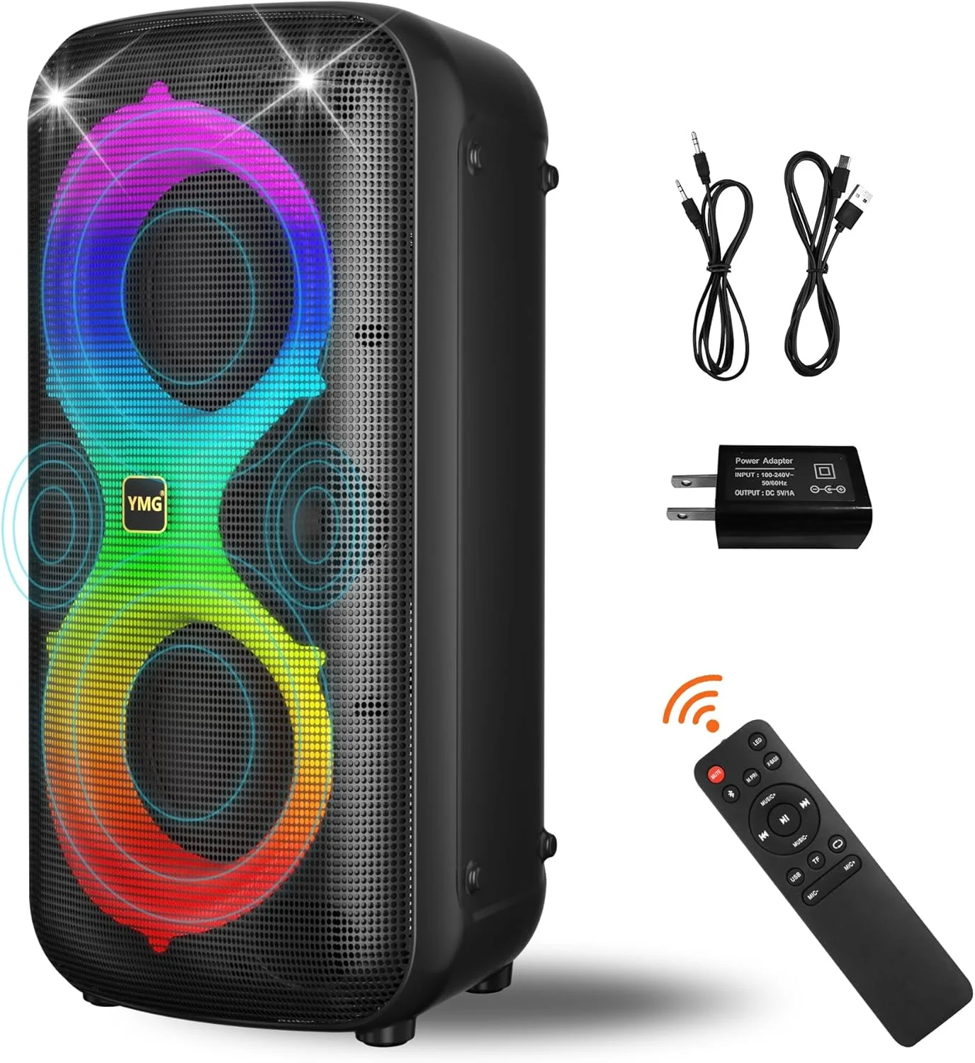 دستگاه کارائوکه YMG برای بزرگسالان، اسپیکر بلوتوث قابل حمل با توان خروجی حداکثر 300 وات برای منزل، اسپیکر بزرگ مهمانی داخلی و خارجی با نورهای دیسکو LED برای رقص، آواز یا سخنرانی