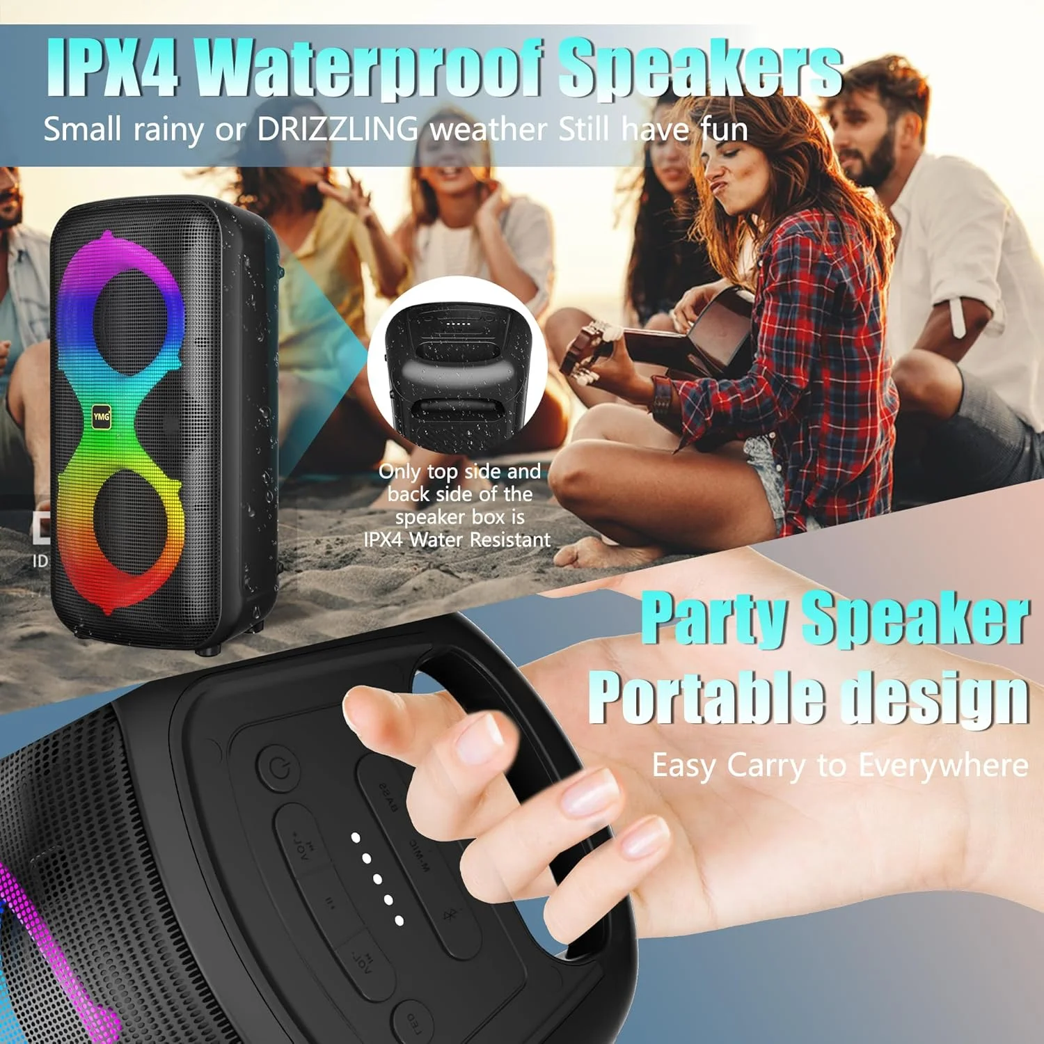 دستگاه کارائوکه YMG برای بزرگسالان، اسپیکر بلوتوث قابل حمل با توان خروجی حداکثر 300 وات برای منزل، اسپیکر بزرگ مهمانی داخلی و خارجی با نورهای دیسکو LED برای رقص، آواز یا سخنرانی