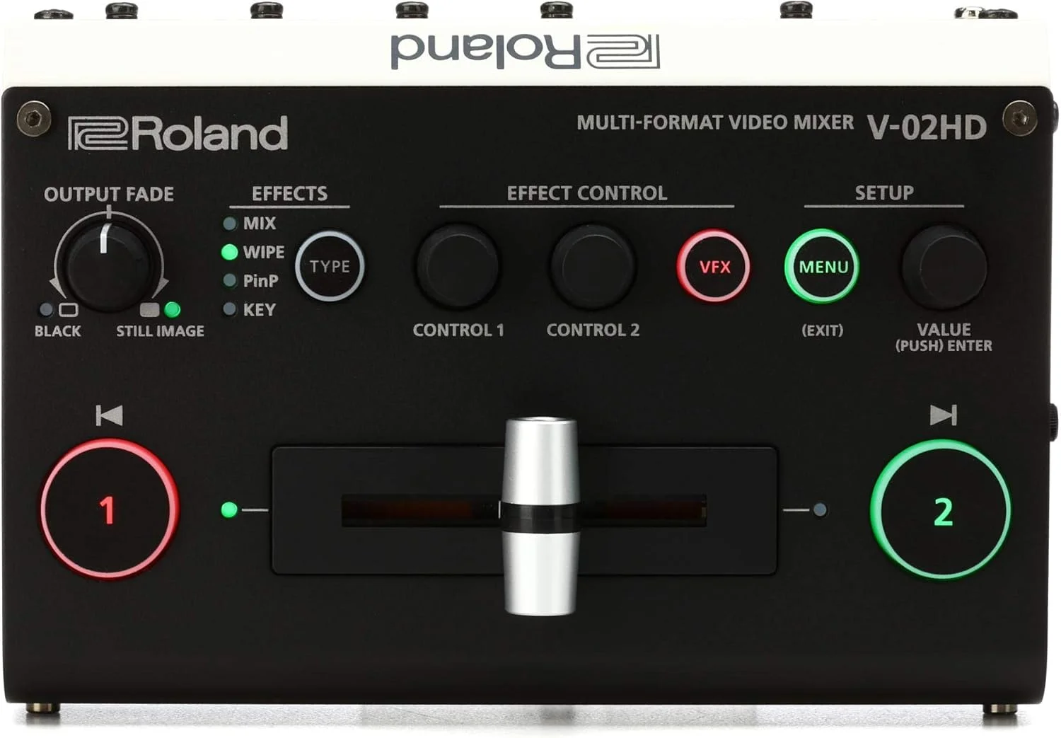 میکسر ویدیویی چند فرمتی Roland V-02HD - سوییچر، مقیاس‌بندی، توسعه‌دهنده - با پردازش صدا و جلوه‌های ویدیویی