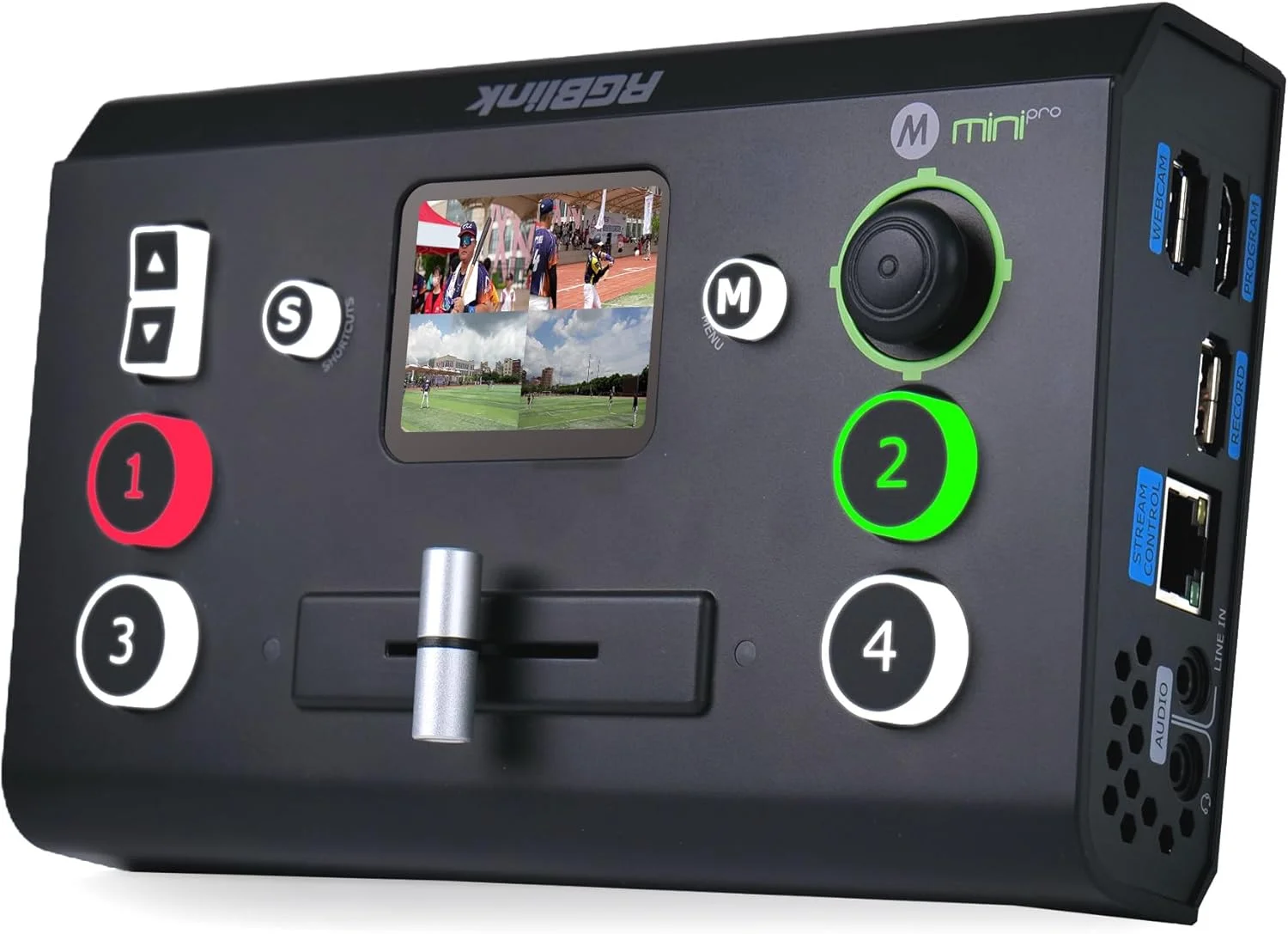 میکسر تصویر RGBlink Mini-pro با 4 ورودی HDMI و 1 خروجی HDMI/USB3.0، میکسر تصویر چند دوربینه با صفحه نمایش لمسی 2 اینچی، ایده آل برای معلمان آنلاین، گیمرها، پخش زنده