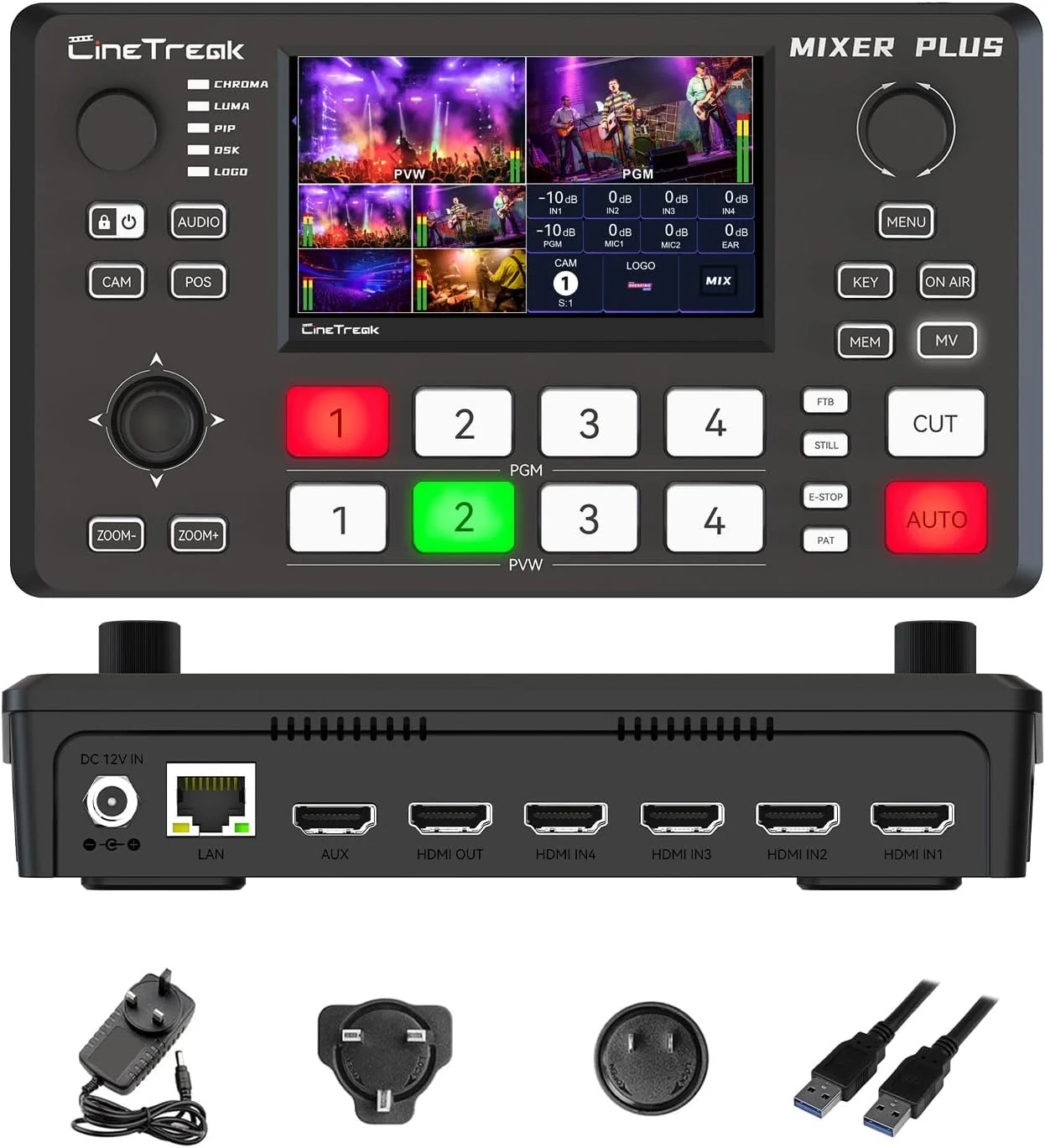 میکسر پلاس کامپکت 4 ورودی HDMI با صفحه نمایش 4 اینچی، میکسر استریم زنده قابل حمل برای چند دوربین، کلاس آنلاین، رویداد، یوتیوب، OBS، زوم