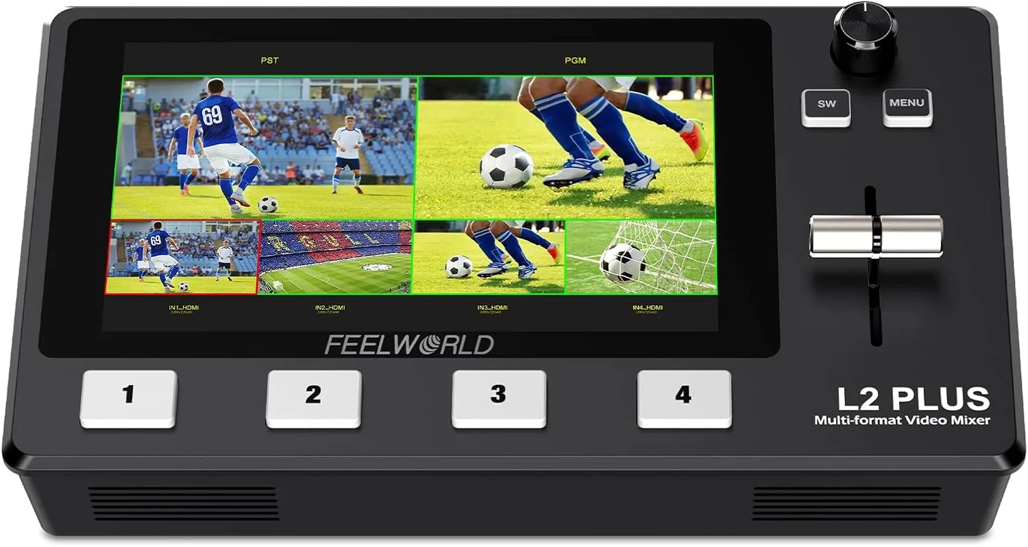 میکسر سوئیچر ویدیویی چند فرمتی Morelian L2 PLUS با صفحه لمسی 5.5 اینچی، ورودی 4 کانال HDMI، استریم زنده USB3.0 برای ورزش، مسابقات E-Sports، مصاحبه، آموزش