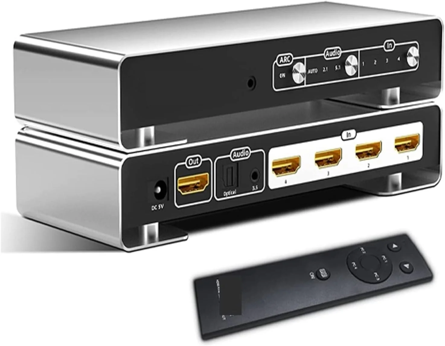 میکسر و سوییچ چند فرمتی ویدیو HDMI، سوییچر 4 به 1 با کیفیت 4K@60Hz، دارای 4 ورودی و 1 خروجی با خروجی صدای اپتیکال 5.1 و مبدل صدای 3.5 میلی‌متری برای PS5، ایکس باکس، لپ‌تاپ، آمپلی‌فایر و تلویزیون