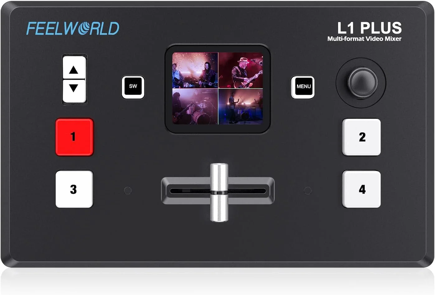 میکسر تصویر HDMI FEELWORLD، میکسر تصویر چند دوربینه با صفحه لمسی، 4 ورودی HDMI2.0، کنترل PTZ، استریم سریع USB3.0 مدل L1 Plus