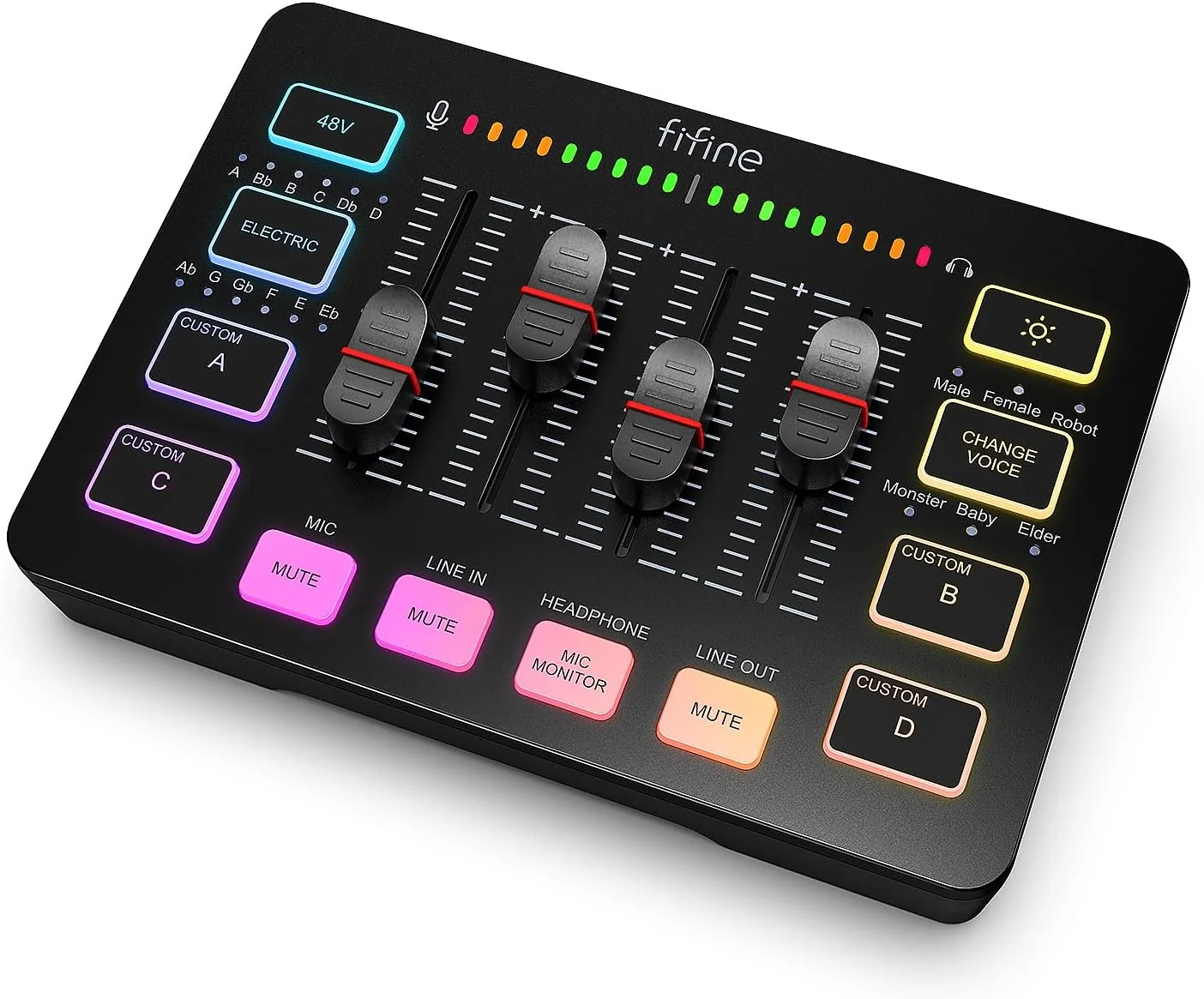 میکسر صوتی گیمینگ FIFINE، میکسر RGB استریمینگ PC با رابط میکروفون XLR، کنترل مجزا، فیدر صدا، دکمه قطع صدا، فانتوم پاور 48 ولت، برای پادکست/ضبط/وکال/صدای بازی - AmpliGame SC3