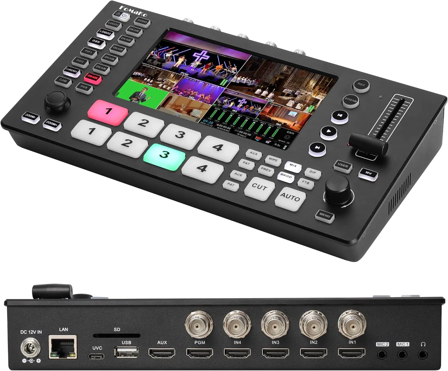 میکسر ویدئو 4K FoMaKo، سوئیچر 5 کاناله HDMI SDI برای پخش زنده، خروجی 1080p 60FPS، کنترلر PTZ مدل M4