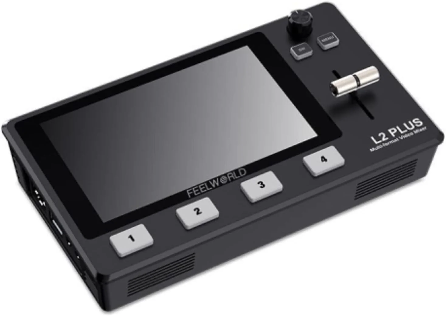 میکسر سوئیچر ویدئویی چند دوربینه FEELWORLD L2 PLUS با صفحه نمایش لمسی 5.5 اینچی LCD، 4 ورودی HDMI، کنترل PTZ، کروماکی و استریم زنده USB3.0