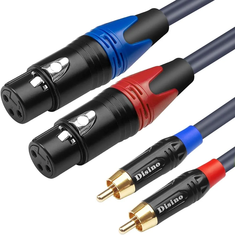 کابل DISINO دوگانه XLR مادگی به دوگانه RCA، کابل اتصال صوتی استریو HiFi از 2-XLR مادگی به 2 RCA/Phone Plug نری، سیم رابط میکروفون - 1.5 متر