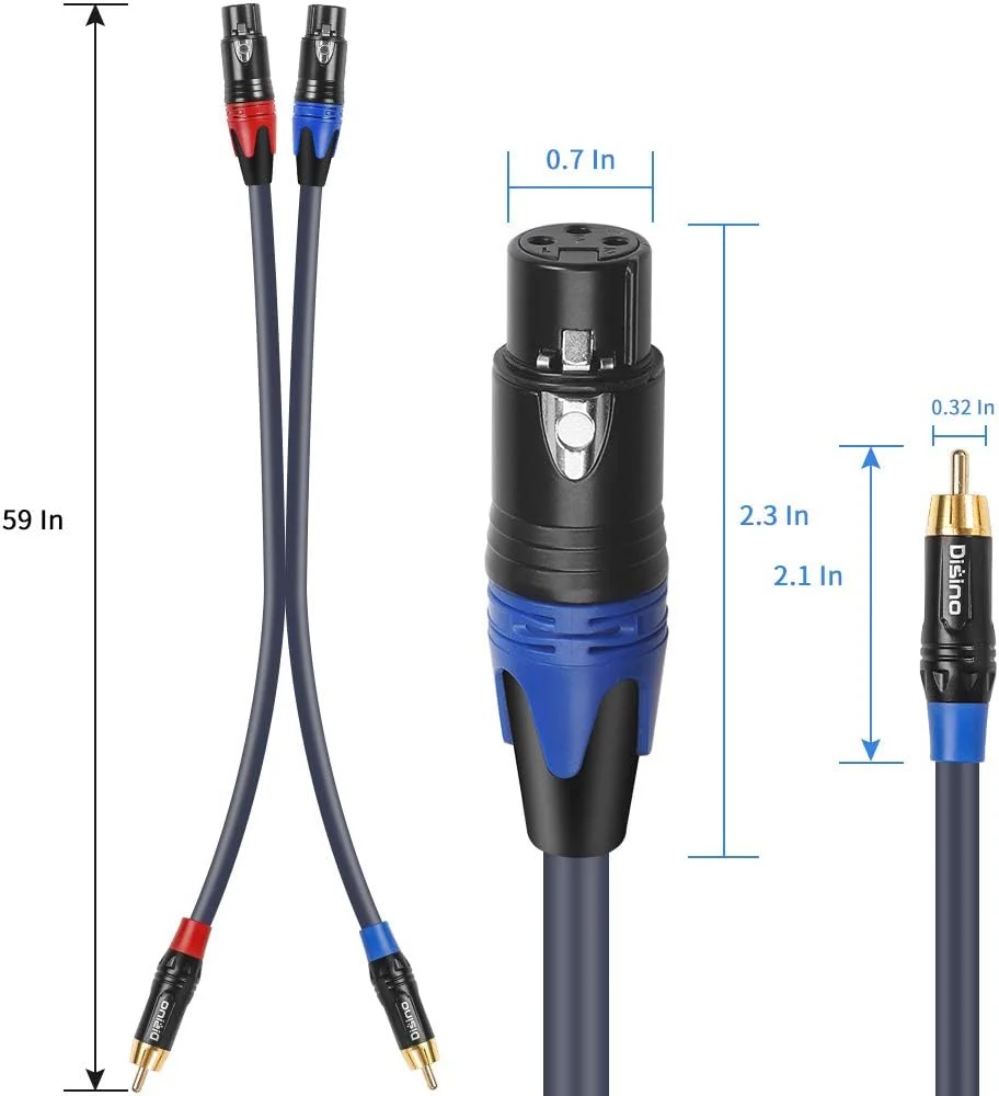 کابل DISINO دوگانه XLR مادگی به دوگانه RCA، کابل اتصال صوتی استریو HiFi از 2-XLR مادگی به 2 RCA/Phone Plug نری، سیم رابط میکروفون - 1.5 متر