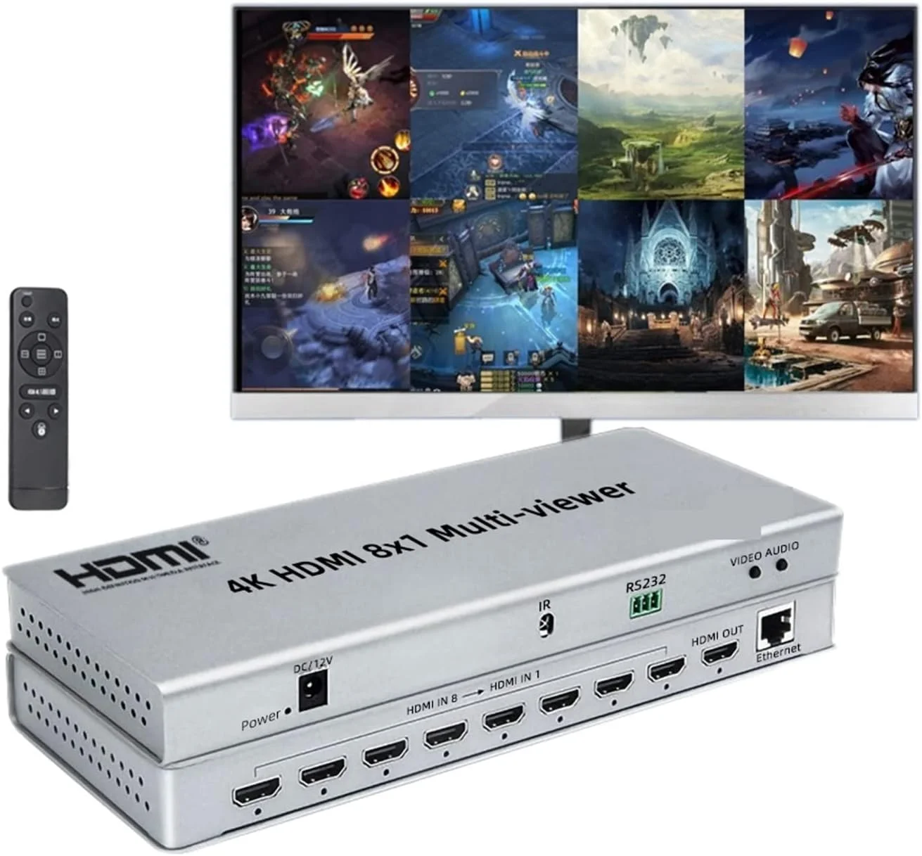 میکسر ویدیویی چند فرمتی CDFVFA با قابلیت نمایش چندگانه 8X1 سوئیچر 4K 30Hz با ریموت کنترل، 8 ورودی 1 خروجی