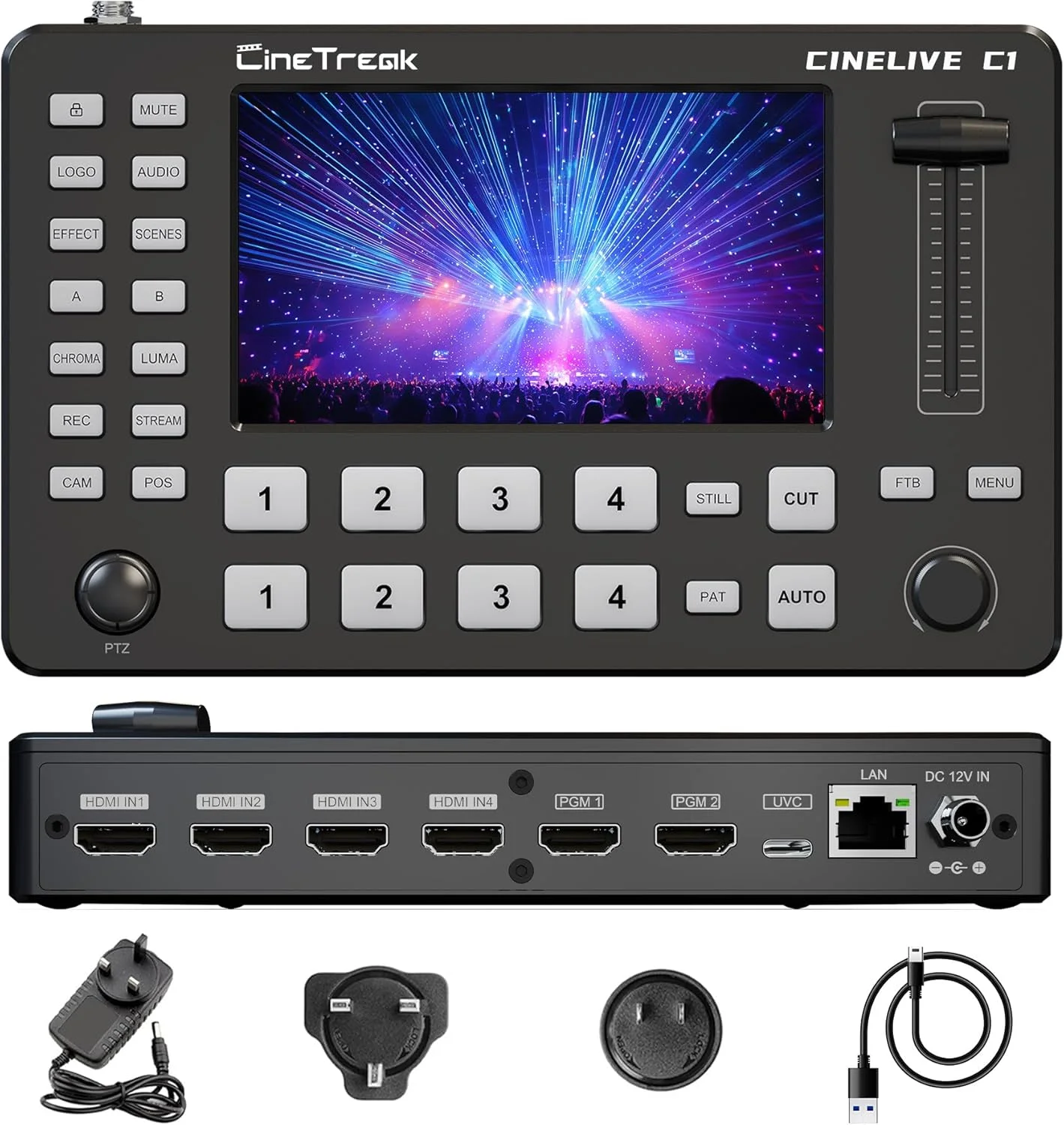 میکسر و سوییچر ویدیویی لایو استریم Cinelive C1 با 4 ورودی HDMI و کنترل 4 دوربین PZT
