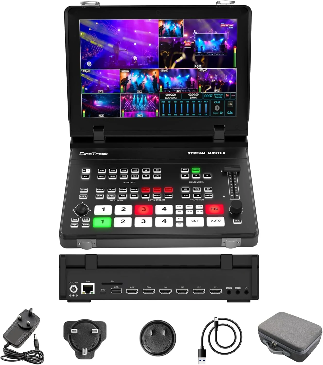 میکسر ویدئویی استریم مستر 4 HDMI، صفحه نمایش 10 اینچی، کنترل PTZ، استریم دوگانه RTMP، ضبط و پخش (قابل ارتقا به NDI)