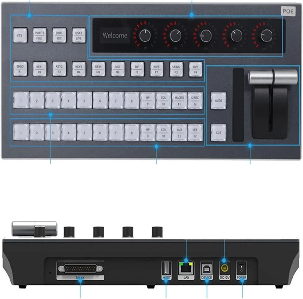 میکسر ویدیو چند فرمتی، پنل سوئیچر، کنسول دوربین فیلمبرداری برای پخش زنده، استیج، رویداد، کنفرانس (01#)