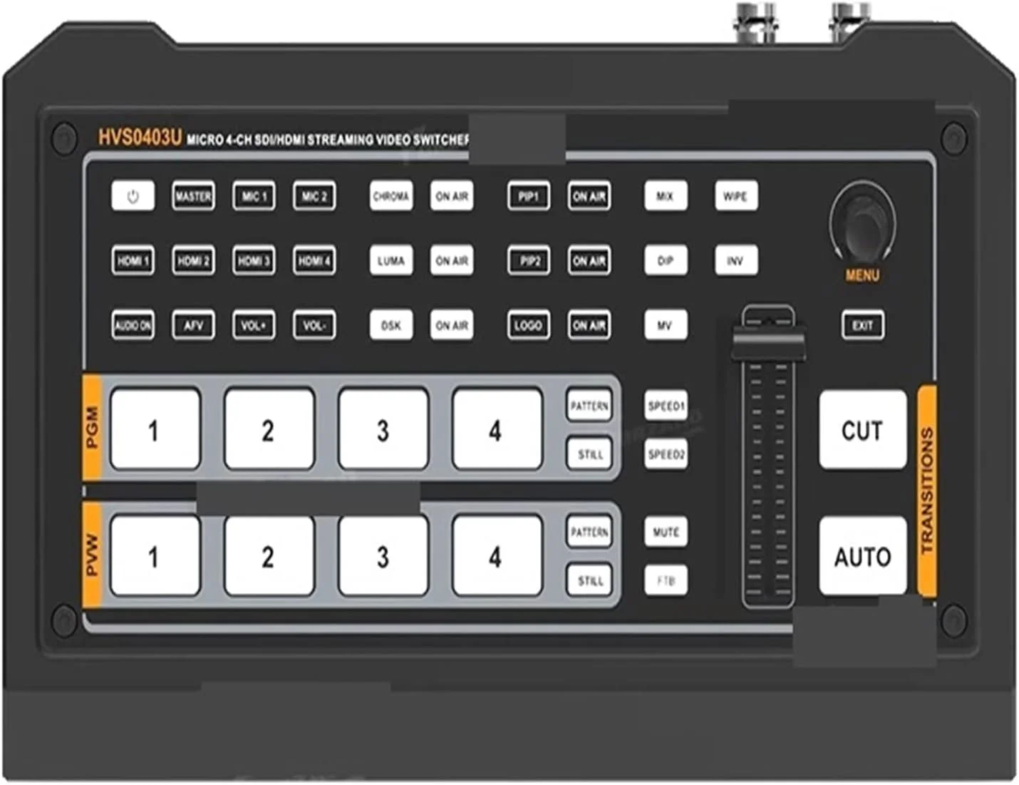 میکسر ویدئویی چند فرمتی HVS0402U HVS0403U PVS0403U سوئیچر ویدئویی 2 کانال SDI 2 کانال 4 کانال ورودی 2 کانال خروجی PGM (Hvs0402u)