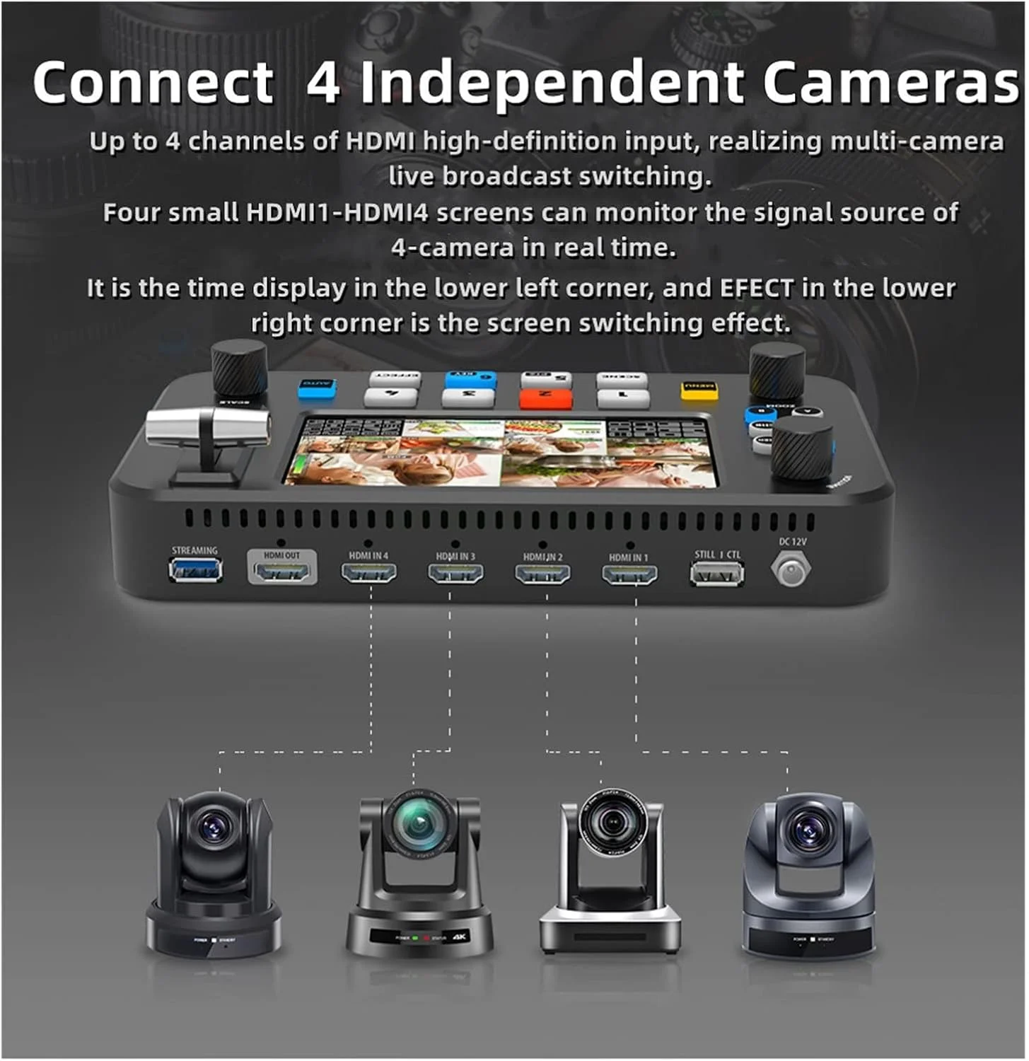 میکسر ویدیویی چند فرمتی، سوییچر میکسر ویدیویی چند دوربینه، پنل ایستگاه سوییچینگ پخش زنده راهنمای چند منظوره، کنترل دوربین PTZ، صفحه نمایش 5.5 اینچی میکسر ویدیویی چند فرمتی، سوییچر میکسر ویدیویی چند دوربینه، پنل ایستگاه سوییچینگ پخش زنده راهنمای چند منظوره، کنترل دوربین PTZ، صفحه نمایش 5.5 اینچی