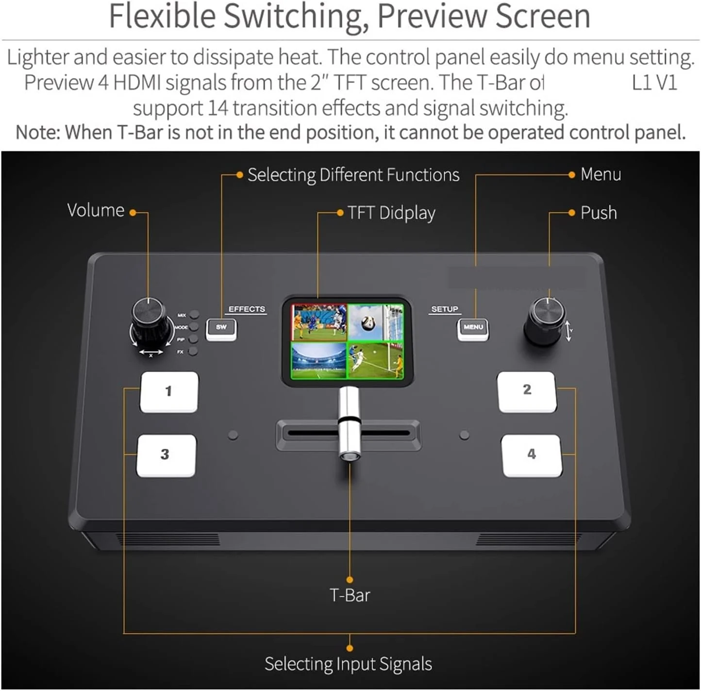میکسر ویدئویی چند فرمتی L1 V1، سوئیچر میکسر ویدئویی چند فرمتی با 4 ورودی HDMI، تولید دوربین، پخش زنده USB 3.0