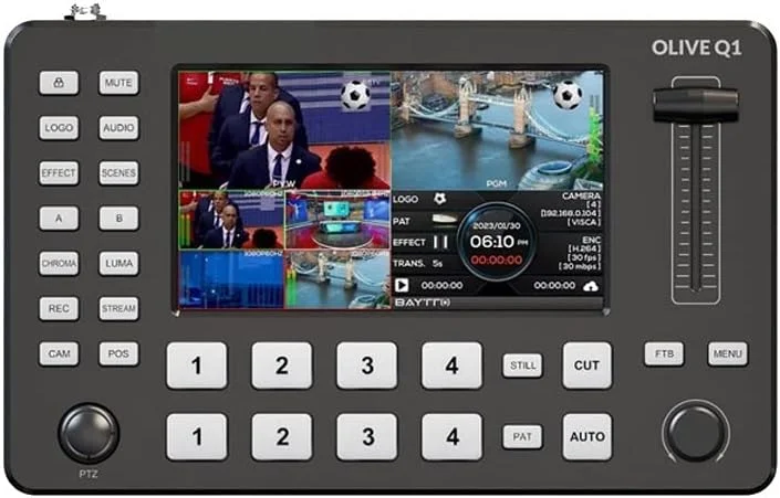 میکسر ویدیو چند فرمتی Q1 با صفحه نمایش 5 اینچی و 4 کانال، سوئیچر ویدیو با کیفیت Full HD برای استریم زنده و ضبط