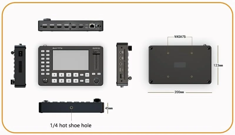 میکسر ویدیو چند فرمتی Q1 با صفحه نمایش 5 اینچی و 4 کانال، سوئیچر ویدیو با کیفیت Full HD برای استریم زنده و ضبط