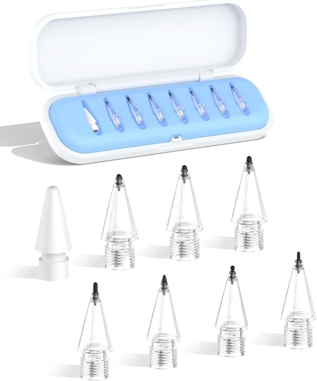 نوک های جایگزین فیبر کربنی 8 عددی برای قلم اپل پرو/نسل 2/نسل 1/USB-C، نوک های ارتقا یافته برای صفحه نمایش بدون محافظ و شیشه حرارت دیده به همراه جعبه نگهداری - آبی نوک های جایگزین فیبر کربنی 8 عددی برای قلم اپل پرو/نسل 2/نسل 1/USB-C، نوک های ارتقا یافته برای صفحه نمایش بدون محافظ و شیشه حرارت دیده به همراه جعبه نگهداری - آبی