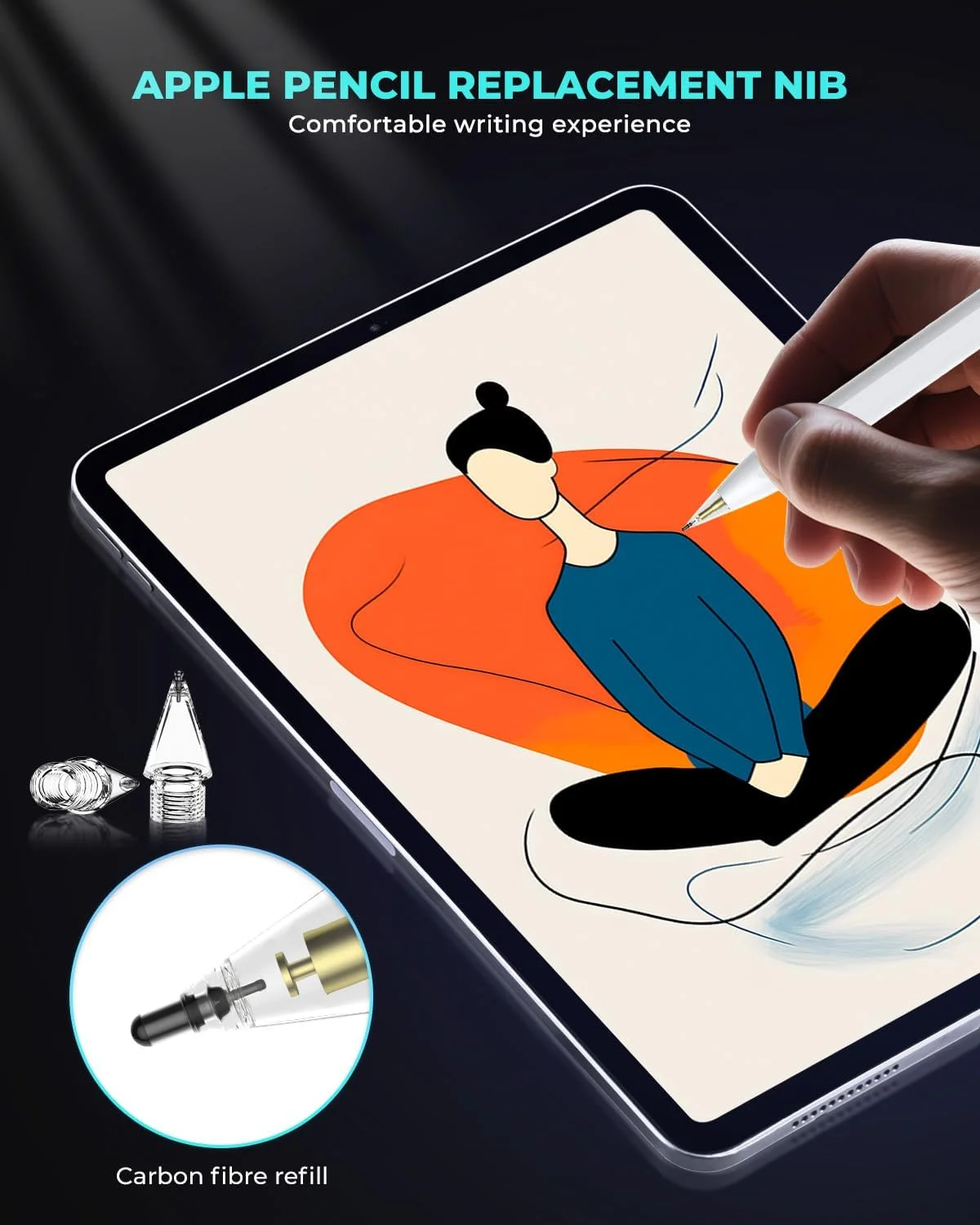 نوک های جایگزین فیبر کربنی 8 عددی برای قلم اپل پرو/نسل 2/نسل 1/USB-C، نوک های ارتقا یافته برای صفحه نمایش بدون محافظ و شیشه حرارت دیده به همراه جعبه نگهداری - آبی