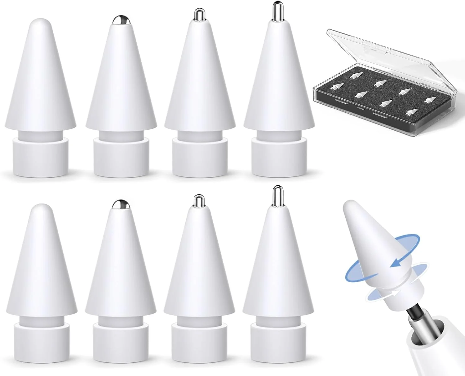 بسته 8 عددی نوک جایگزین قلم لمسی Inesore، سازگار با قلم لمسی پرو/نسل 2/نسل 1/USB C، نوک آیپد پرو/ایر/مینی، برای طراحی و نوشتن (نوک فلزی سفید) بسته 8 عددی نوک جایگزین قلم لمسی Inesore، سازگار با قلم لمسی پرو/نسل 2/نسل 1/USB C، نوک آیپد پرو/ایر/مینی، برای طراحی و نوشتن (نوک فلزی سفید)