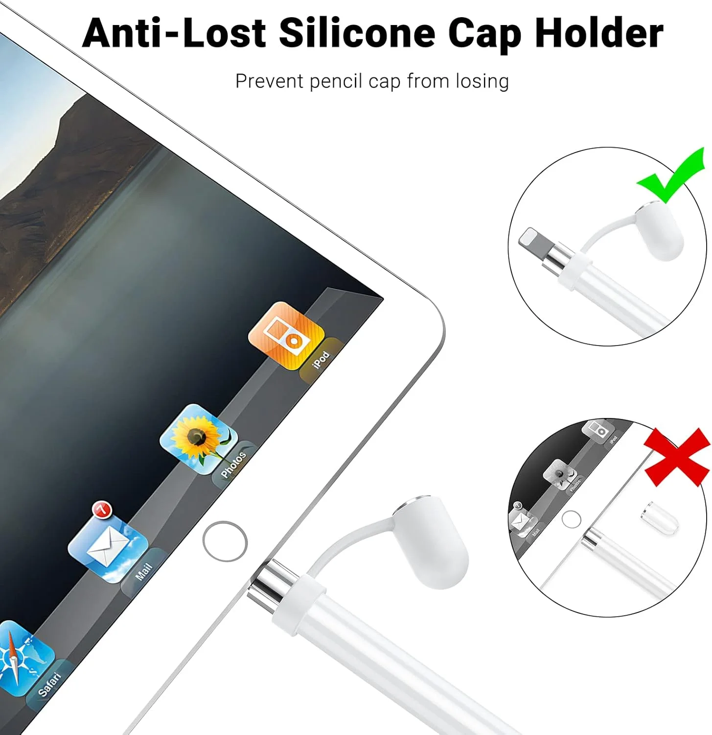 درب مداد لمسی اپل نسل اول، جایگزین مغناطیسی مداد اپل، پوشش قلم لمسی، نگهدارنده سیلیکونی ضد افتادن برای آیپد پرو 10.5 اینچ، 12.9 اینچ، 9.7 اینچ، برای آیپد 10 9 8 7 6 ایر 3 مینی 5، سفید