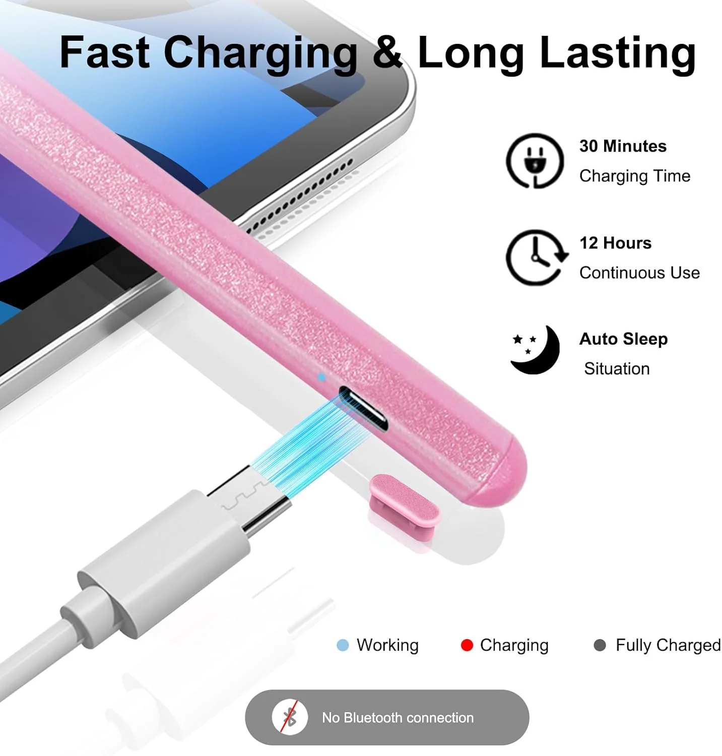 قلم لمسی برای آیپد، قلم فعال با شارژ سریع، حسگر شیب رد کف دست، قلم مغناطیسی سازگار با آیپد پرو ۱۱/۱۲.۹ اینچ (مدل های ۲۰۱۸-۲۰۲۲)، آیپد ۱۰/۹/۸/۷/۶، آیپد مینی ۵/۶، آیپد ایر ۳/۴/۵