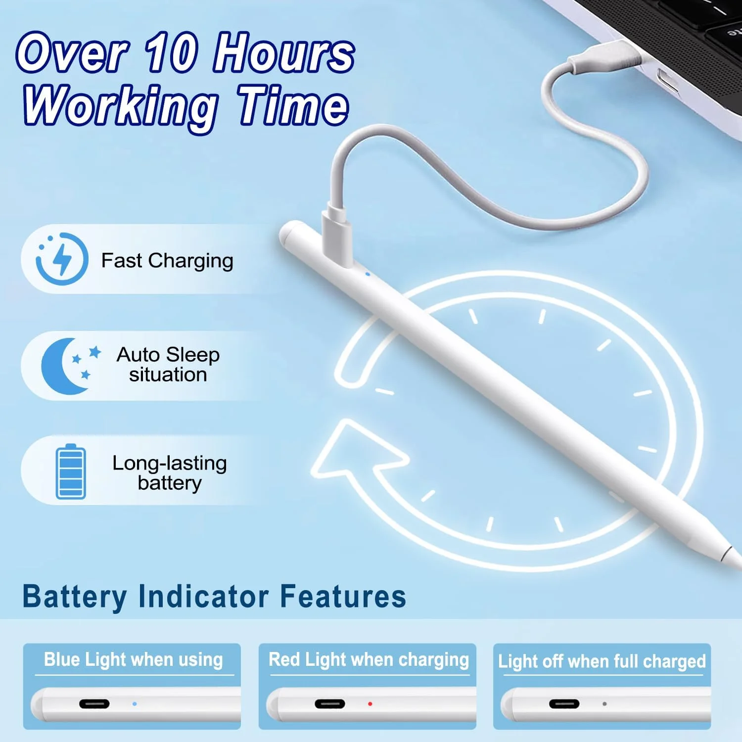 قلم لمسی برای آیپد اپل: شارژ سریع برای قلم آیپد اپل با قابلیت رد دست، حساسیت به زاویه - قلم برای آیپد 10/9/8/7/6، آیپد پرو 12.9 اینچ/11 اینچ/13 اینچ M4، آیپد مینی 6/5، آیپد ایر 5/4/3/11 اینچ-13 اینچ M2