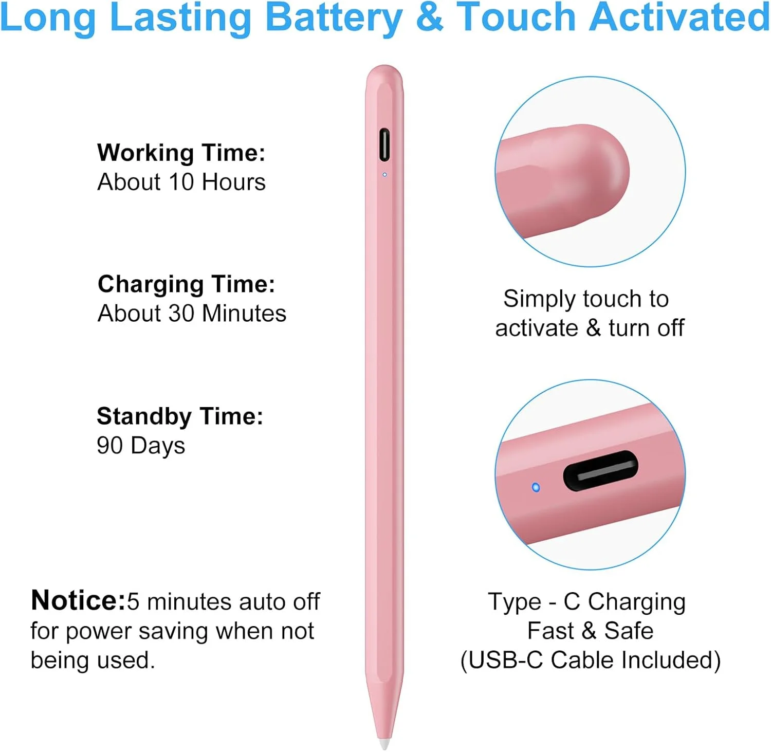 قلم لمسی برای آیپد (2025-2018) با شارژ سریع و قابلیت عدم تشخیص کف دست، قلم فعال FOJOJO برای آیپد 10/9/8/7/6، A16 یازدهم، پرو 11/13 M4، ایر 11/13 M2/M3، پرو 12.9، ایر 5/4/3، مینی 7/6/5