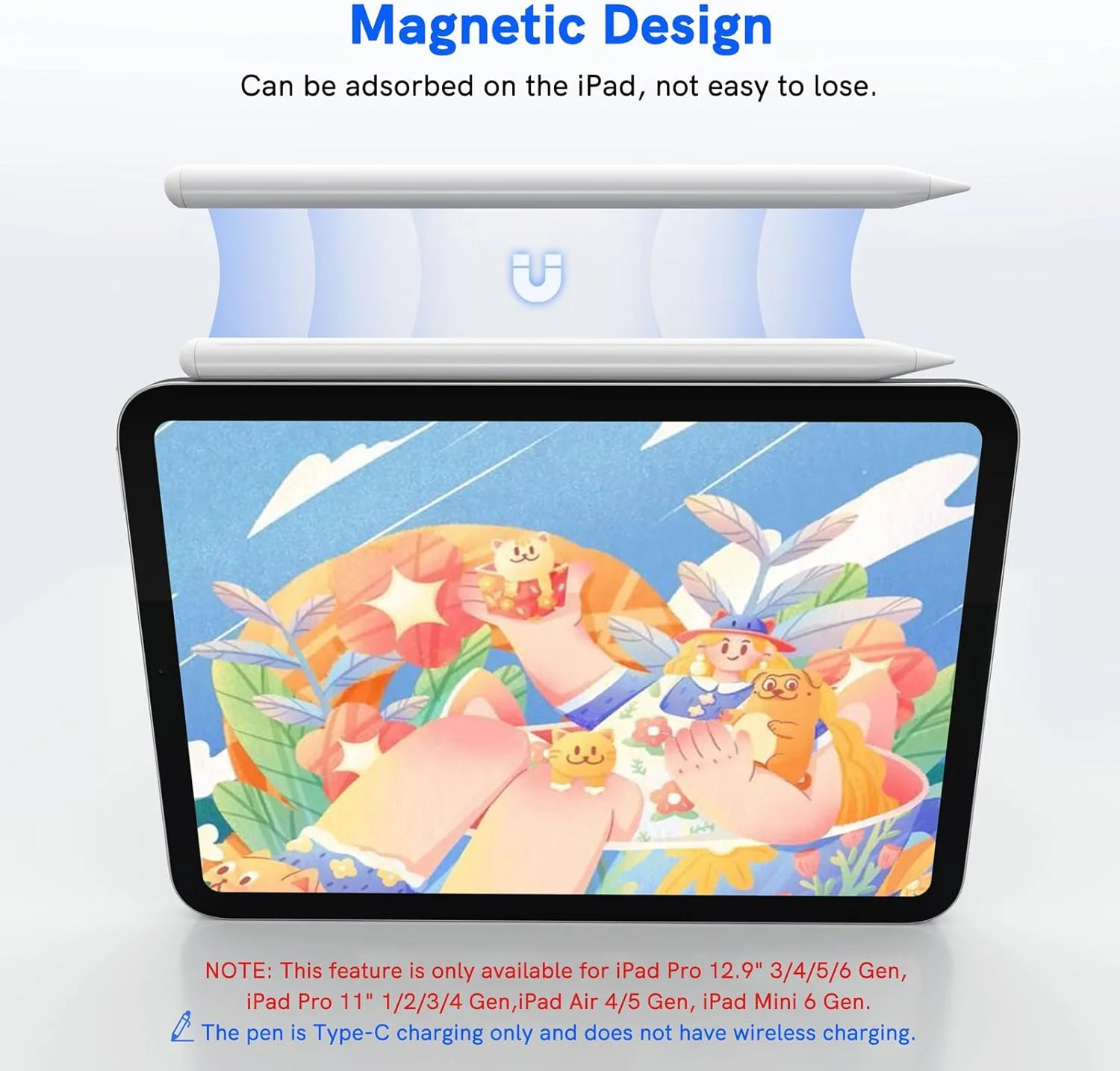 قلم لمسی برای آیپد ۲۰۱۸-۲۰۲۴ - NTHJOYS برای قلم آیپد اپل با قابلیت رد دست، مغناطیسی، حساس به شیب، مناسب برای آیپد پرو ۱۱ اینچ/۱۲.۹ اینچ، آیپد مینی ۵/۶، آیپد ایر ۳/۴/۵، آیپد ۶/۷/۸/۹/۱۰