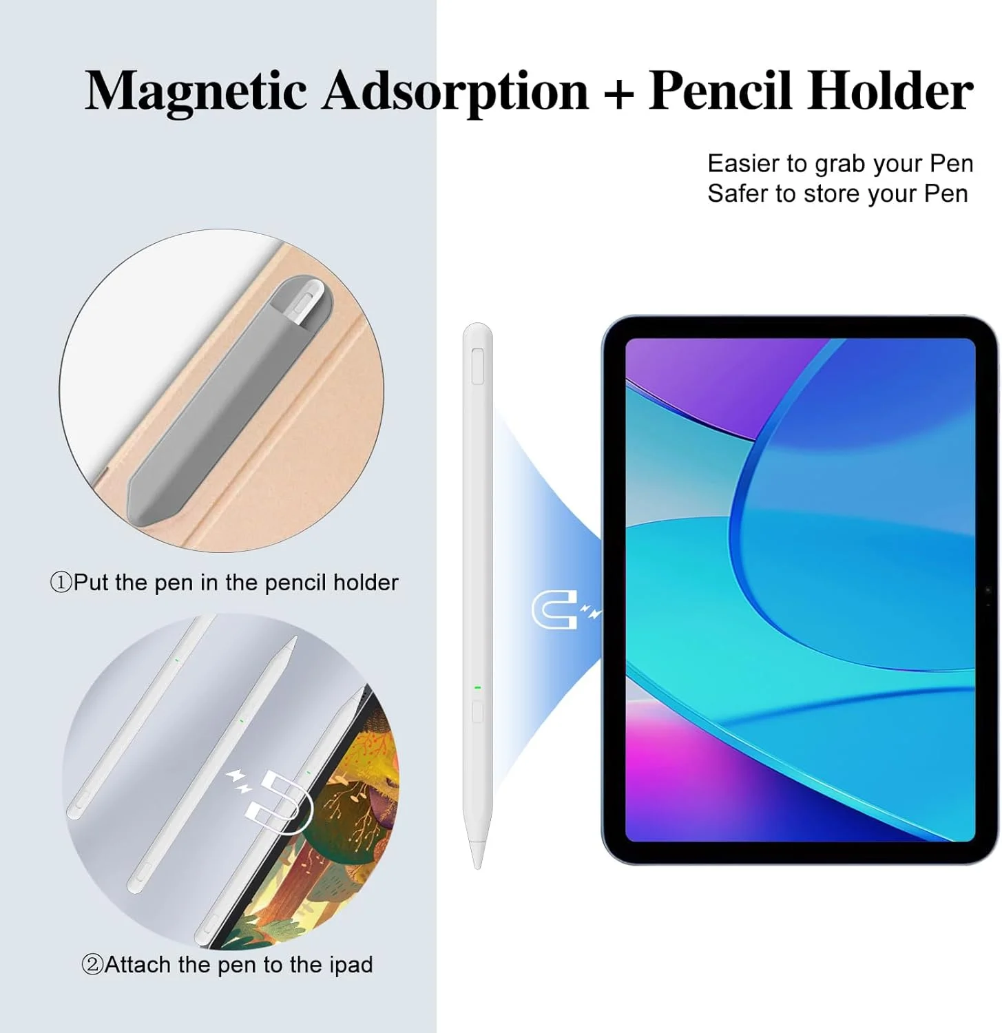 قلم لمسی برای آیپد نسل 11 و 10، قلم Milikilo با نگهدارنده مداد، جلوگیری از لمس ناخواسته کف دست، برای ایر 11 و 13 اینچ (M2/M3)، آیپد پرو 11 و 13 اینچ (M4)، آیپد 6 تا 11، آیپد پرو 11/12.9 اینچ، آیپد ایر 3/4/5، مینی 5/6